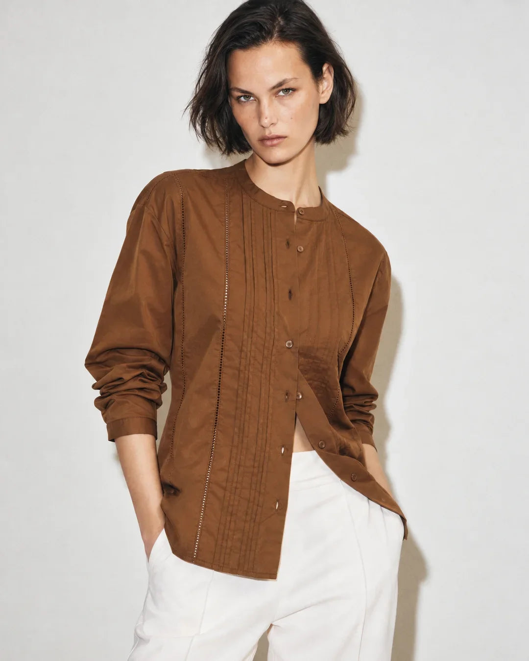 Rareism Women's Otun Dusky Olive Solid Cotton Regular Long Sleeves Top