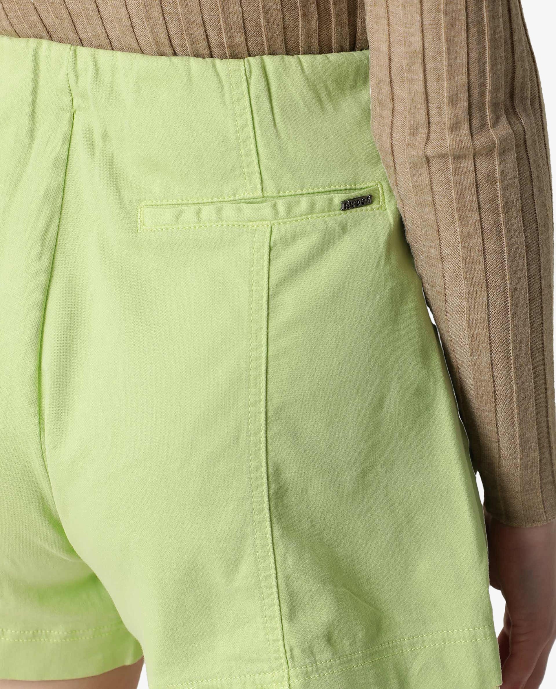 Rareism Women Painted Flouroscent Green Cotton Lycra Fabric Regular Fit Solid High Rise Shorts