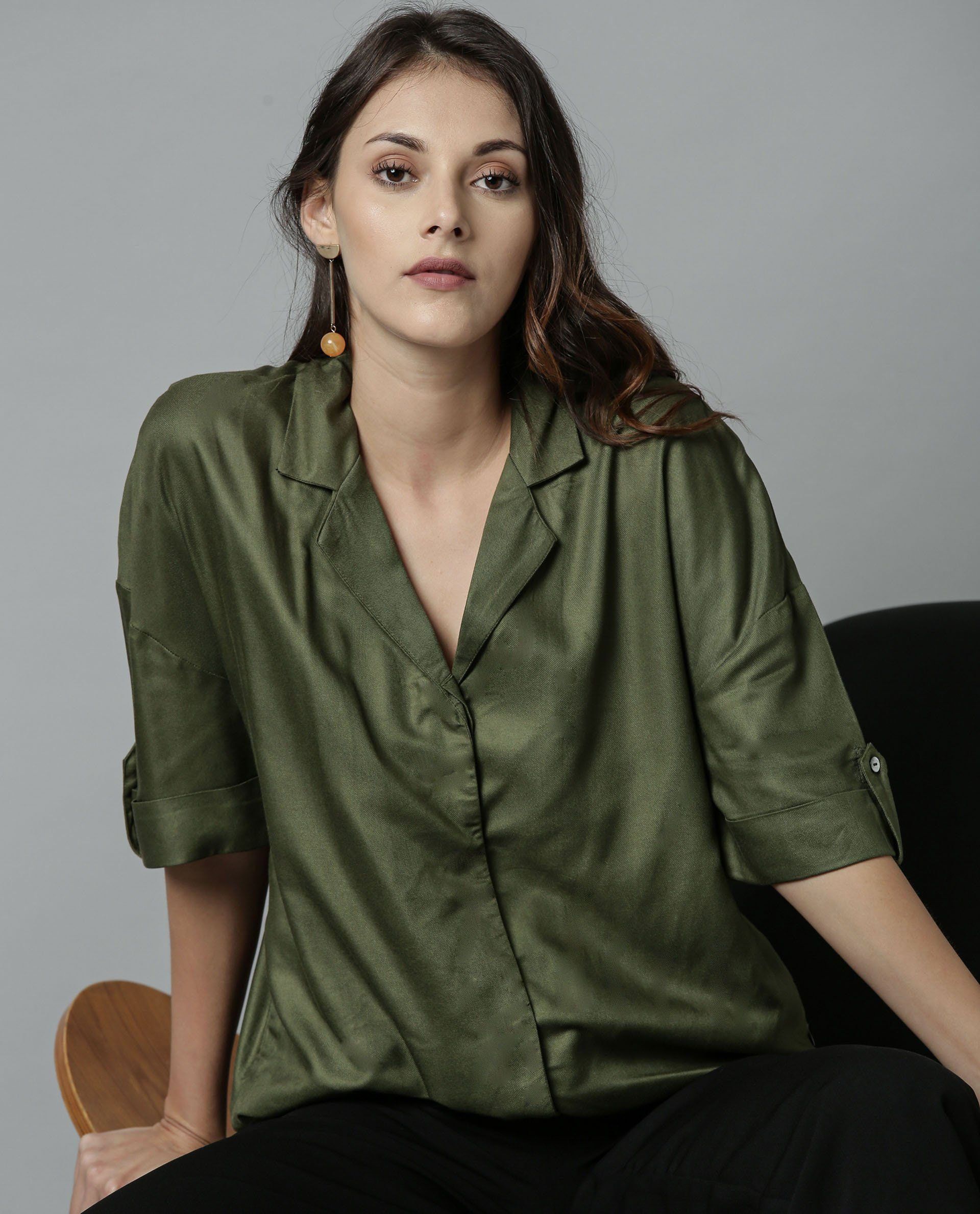 Rareism Women Percy Green Top Short Sleeves Solid