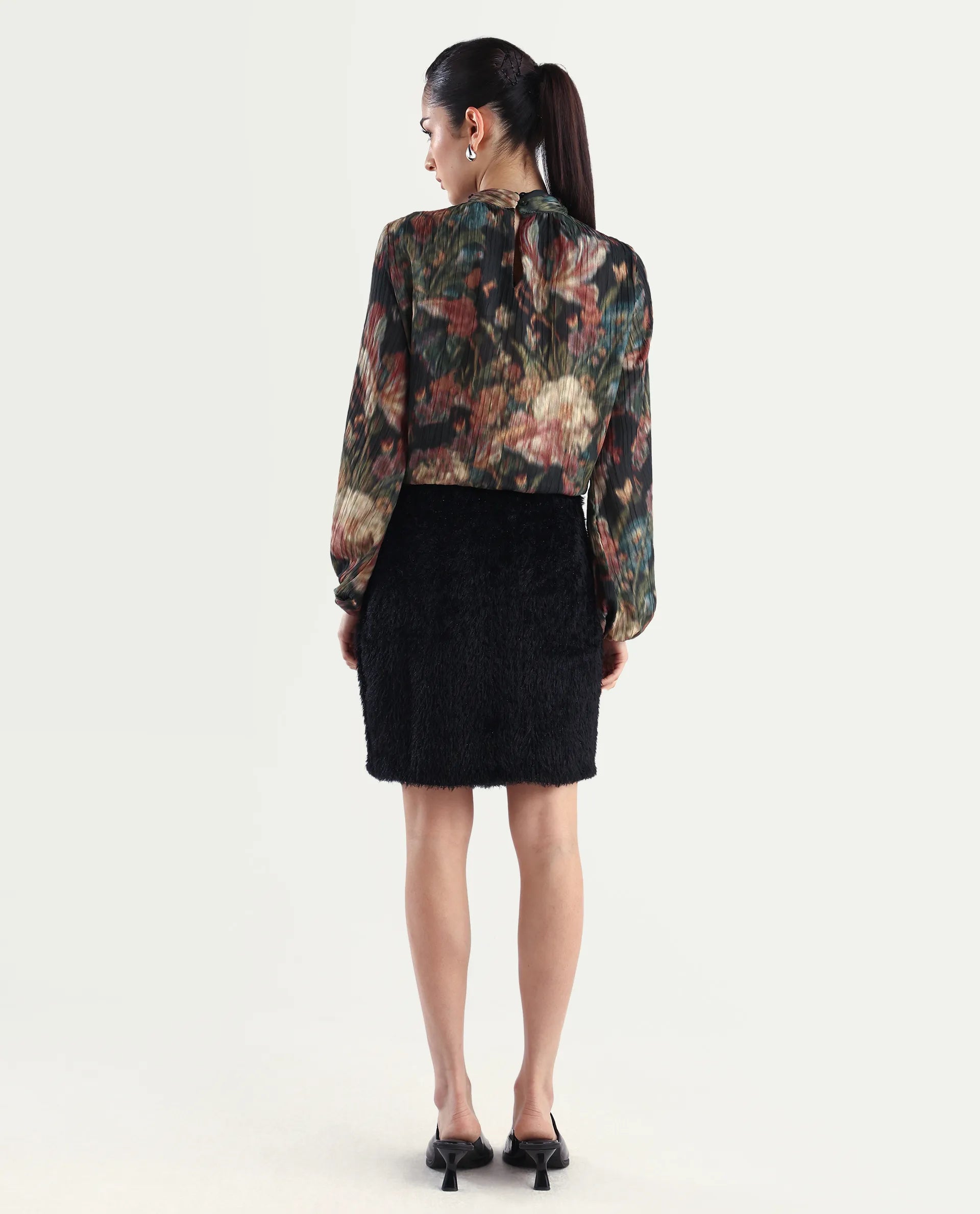 Rareism Women's Pilxar B Black Acrylic Dyed Mini Fitted Skirt