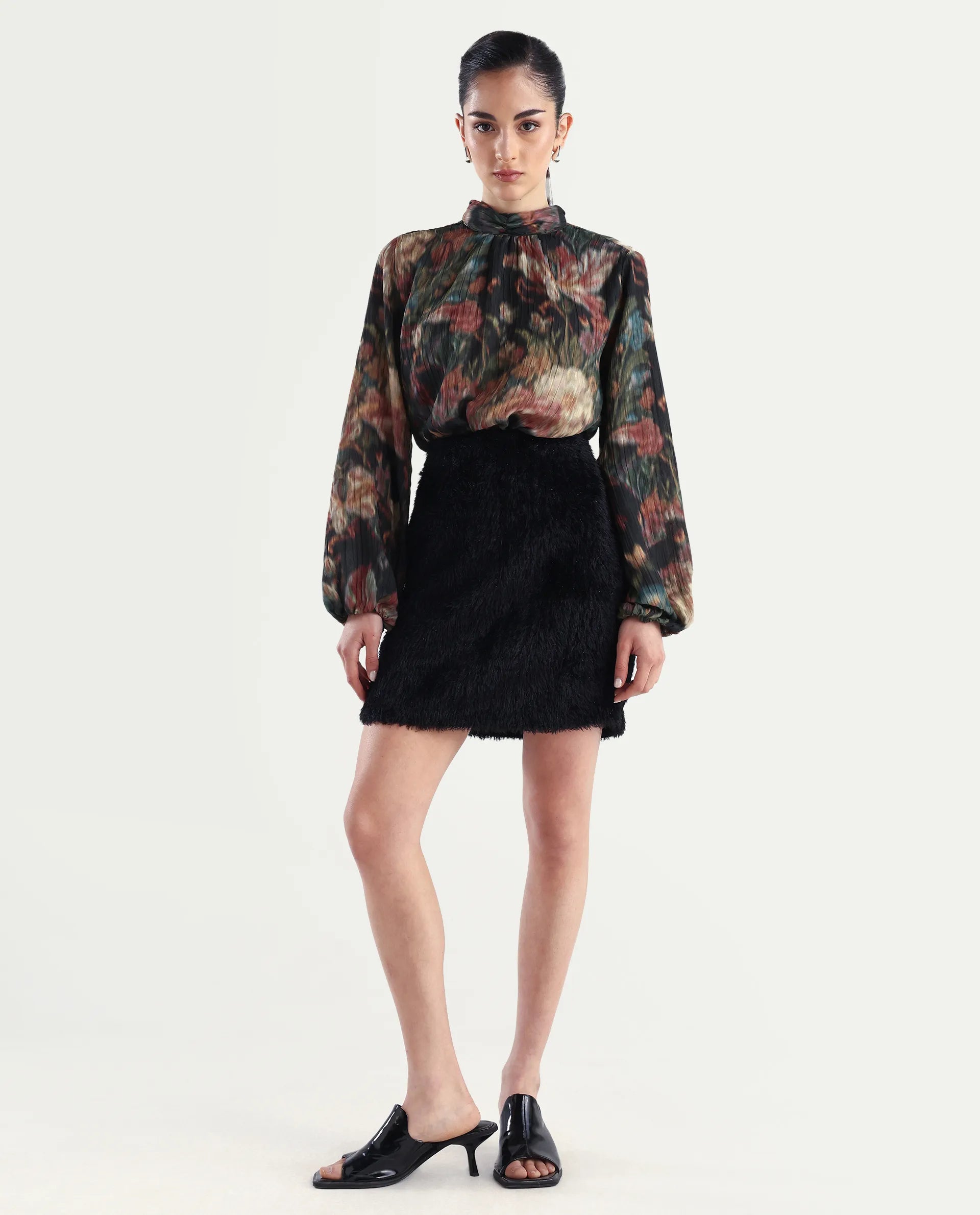 Rareism Women's Pilxar B Black Acrylic Dyed Mini Fitted Skirt