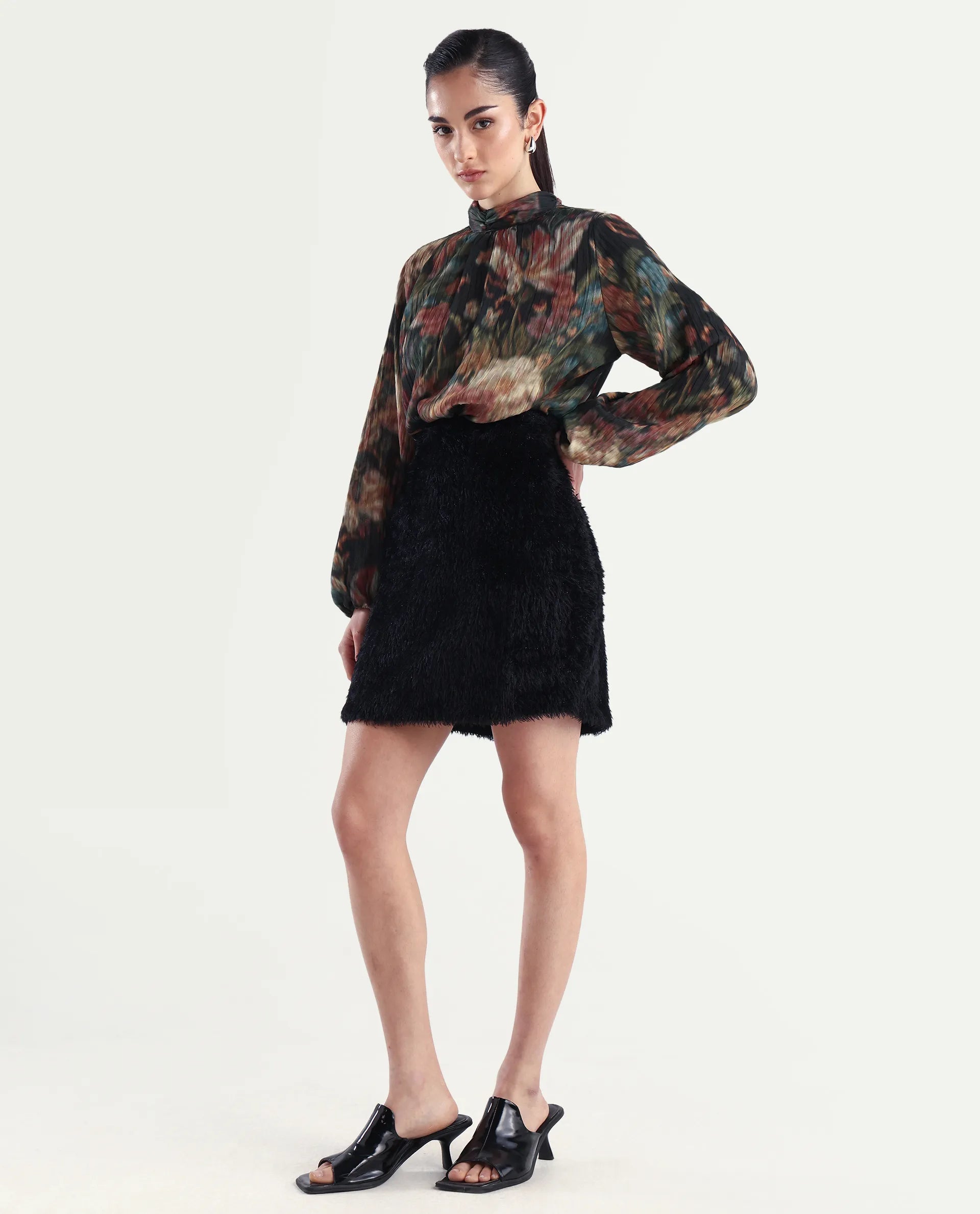 Rareism Women's Pilxar B Black Acrylic Dyed Mini Fitted Skirt