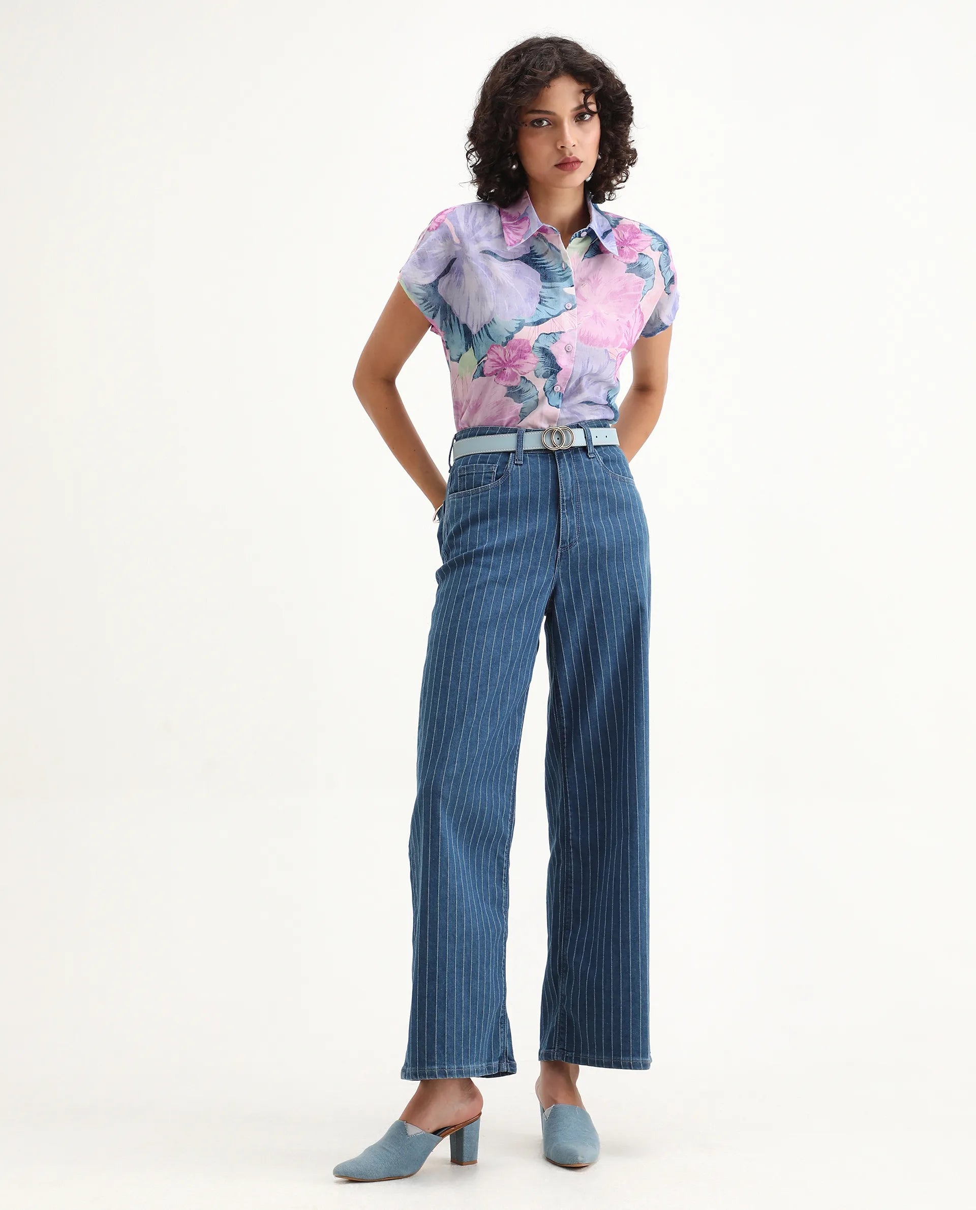 Rareism Women's Prell Multi Cotton Spread Collar Floral Print Sleeveless Regular Fit Top