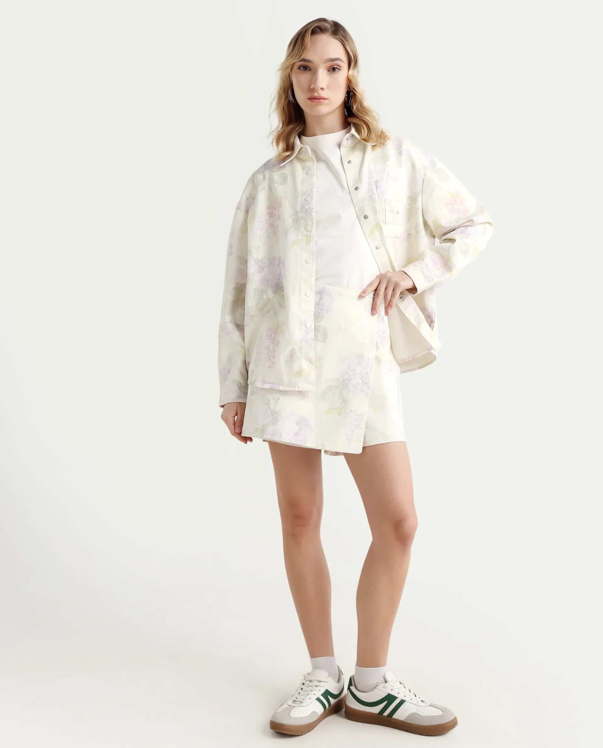 Rareism Women's Prewo Multi Cotton Floral Print Mini Regular Fit Skirt