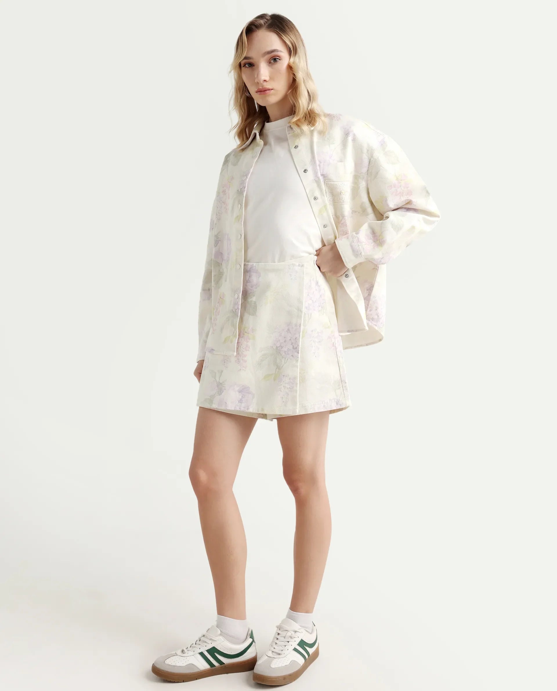 Rareism Women's Prewo Multi Cotton Floral Print Mini Regular Fit Skirt