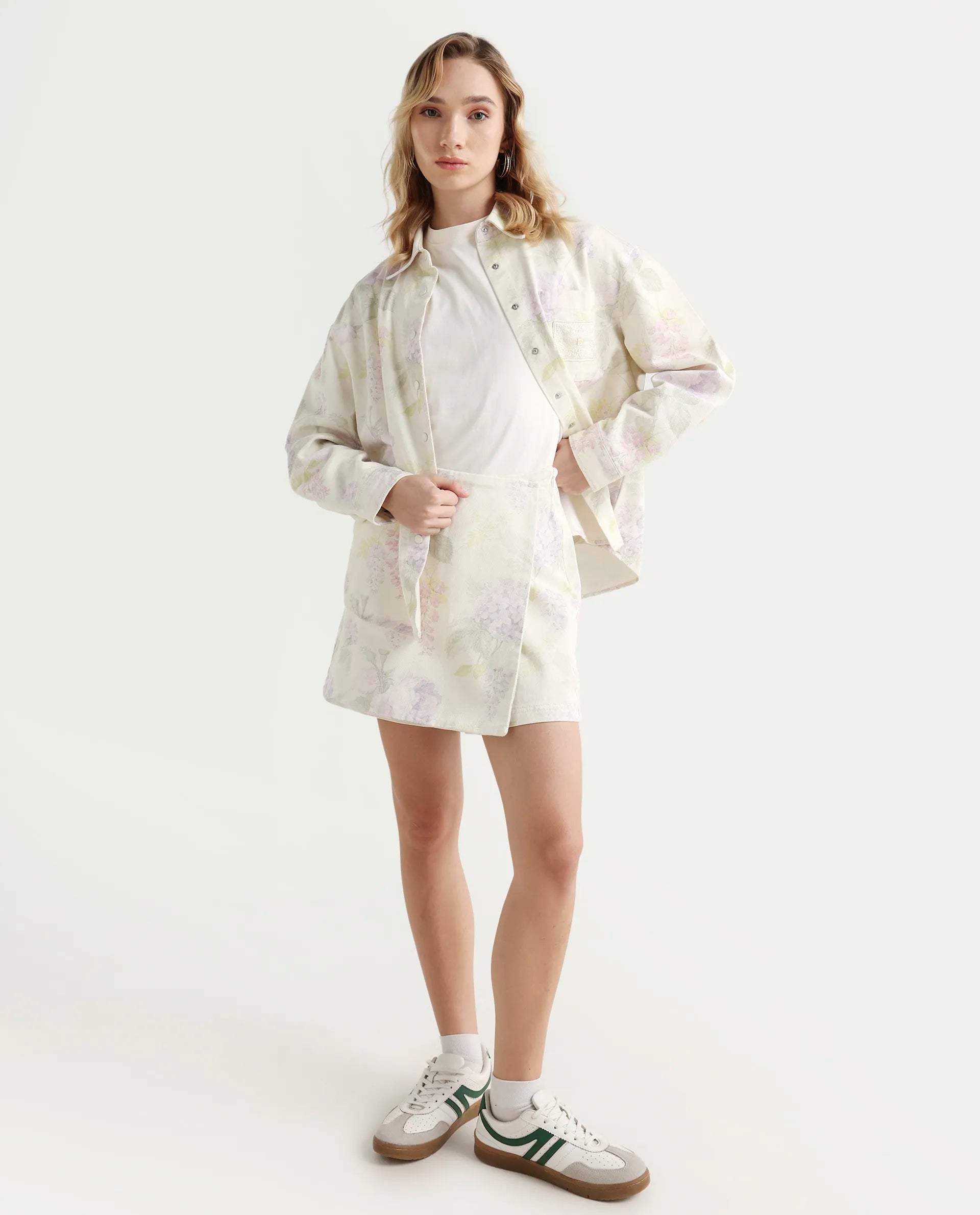 Rareism Women's Prewo Multi Cotton Floral Print Mini Regular Fit Skirt