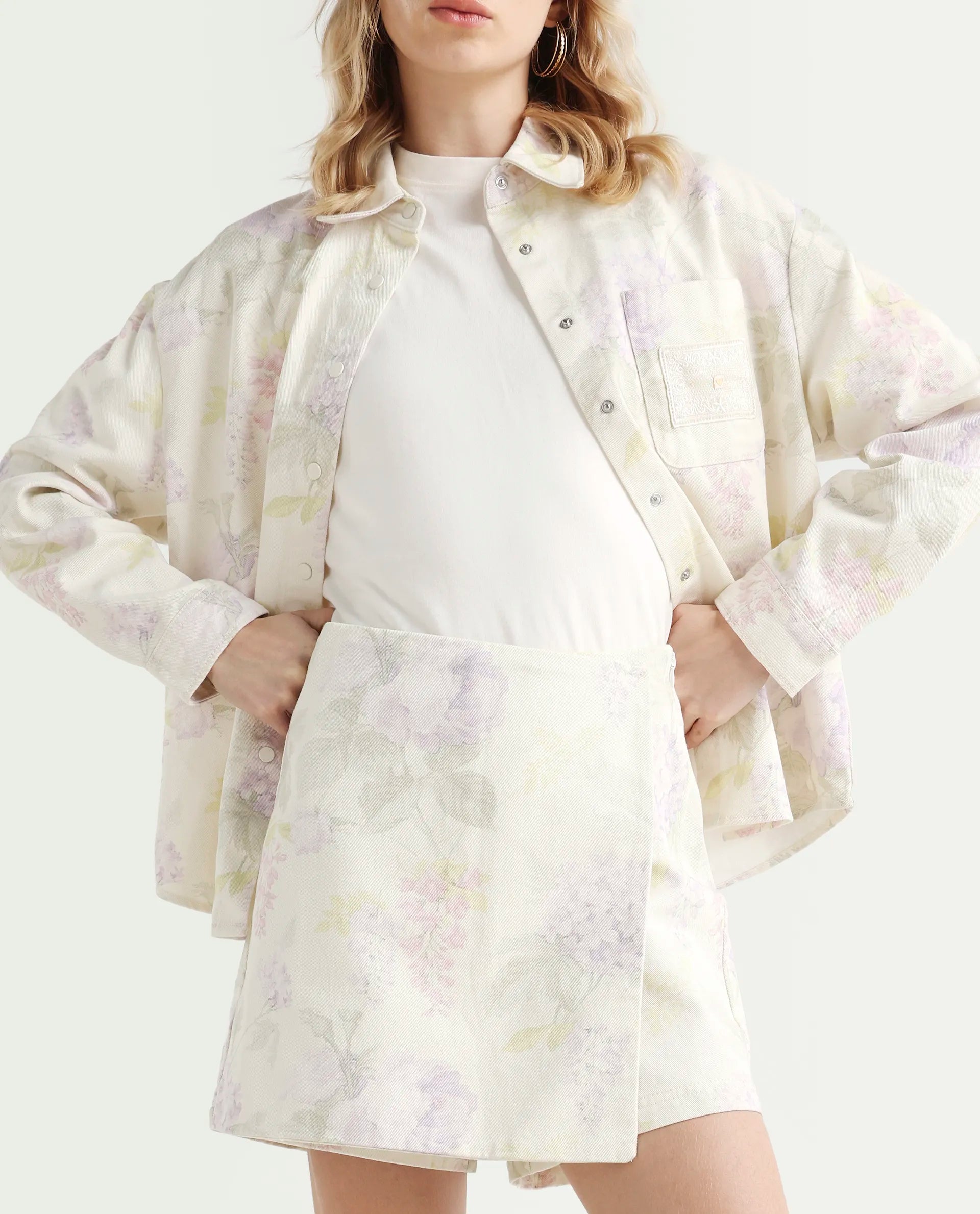 Rareism Women's Prewo Multi Cotton Floral Print Mini Regular Fit Skirt