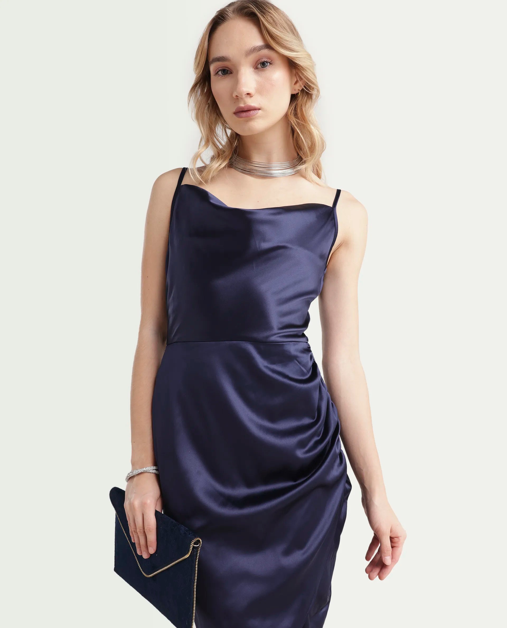 Rareism Women's Rilu Sheen Navy Poly Lycra Fabric Sleeveless Zip Closure Cowl Neck Shoulder Straps Regular Fit Plain Knee Length Empire Dress(XXS) Rareism Women's Rilu Sheen Navy Poly Lycra Fabric Sleeveless Zip Closure Cowl Neck Shoulder Straps Regular Fit Plain Knee Length Empire Dress(XXS)