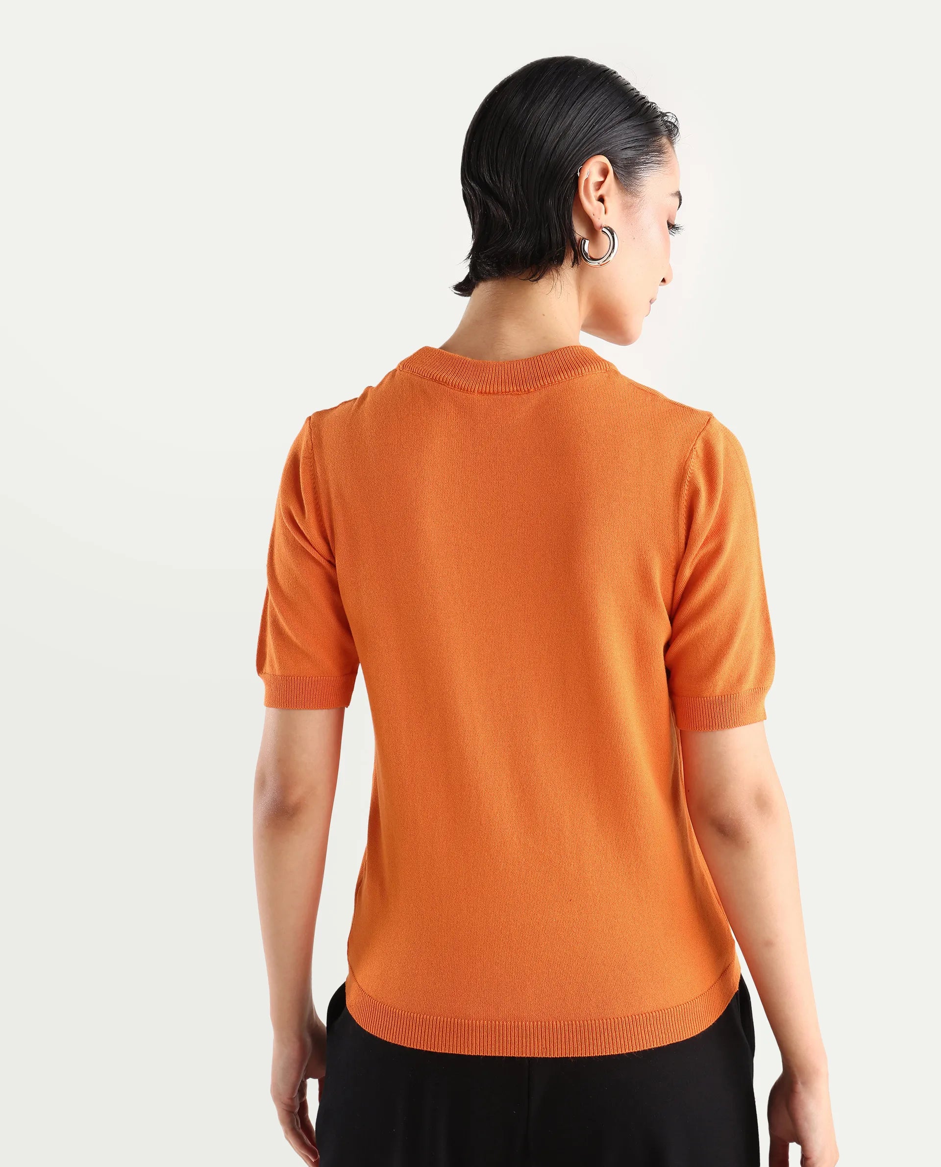 Rareism Women's Rohrdo Orange Cotton Blend Crew Neck Plain Regular Fit Sweater