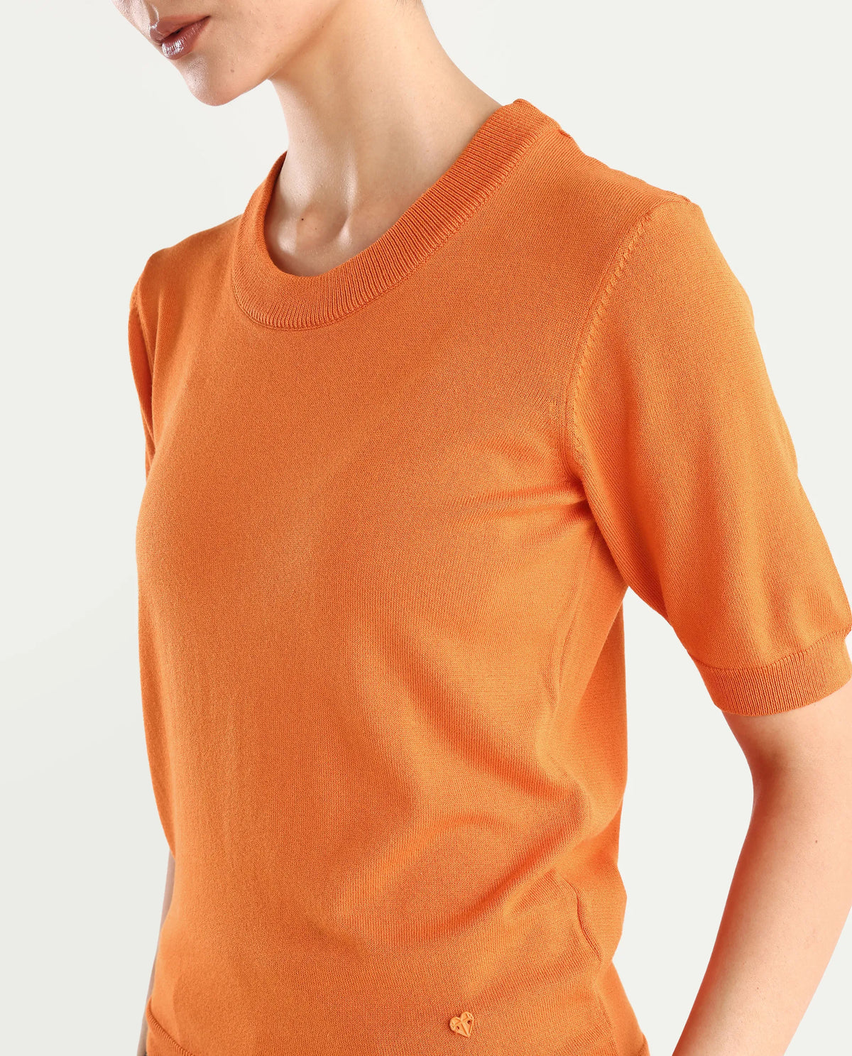 Rareism Women's Rohrdo Orange Cotton Blend Crew Neck Plain Regular Fit Sweater