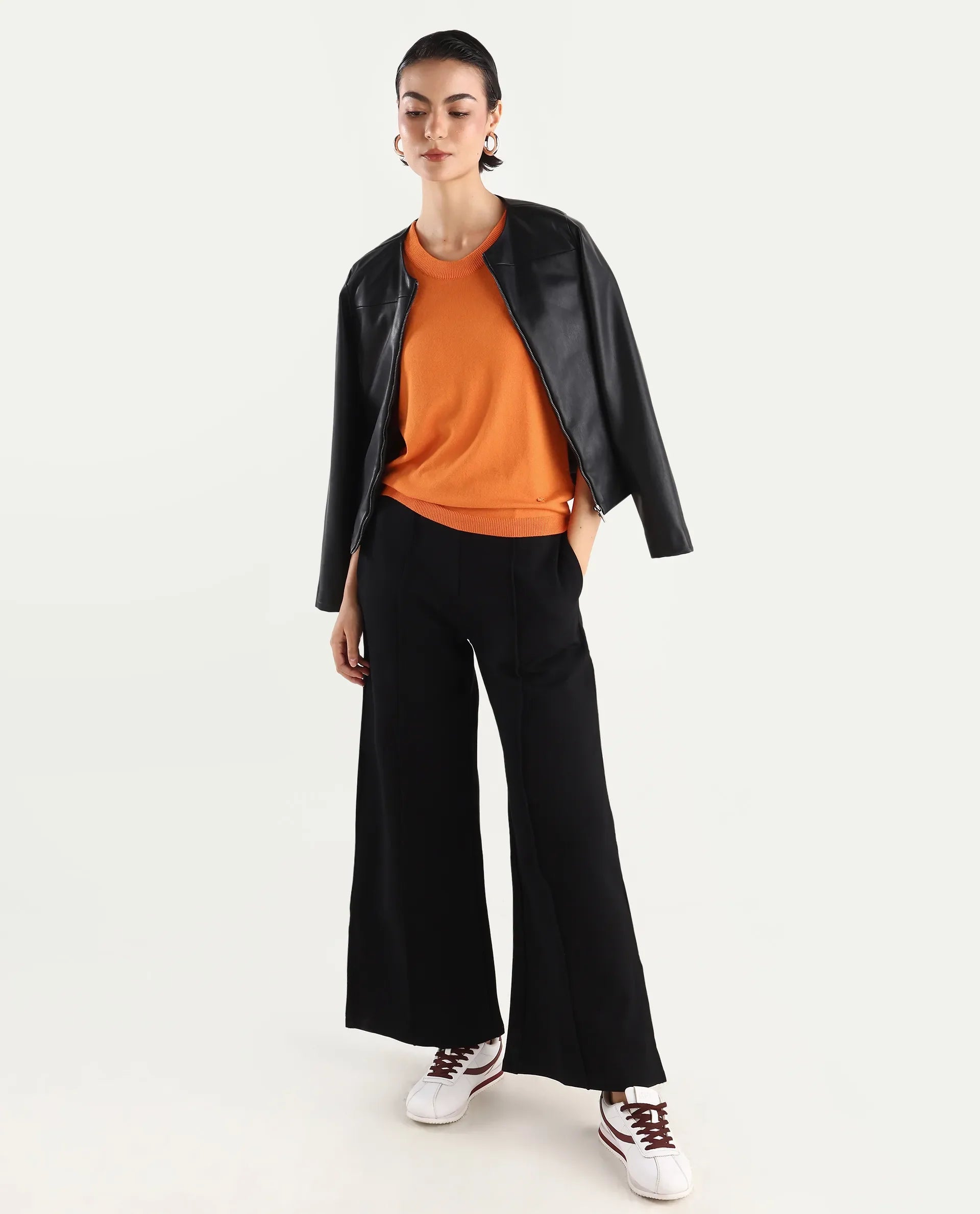 Rareism Women's Rohrdo Orange Cotton Blend Crew Neck Plain Regular Fit Sweater