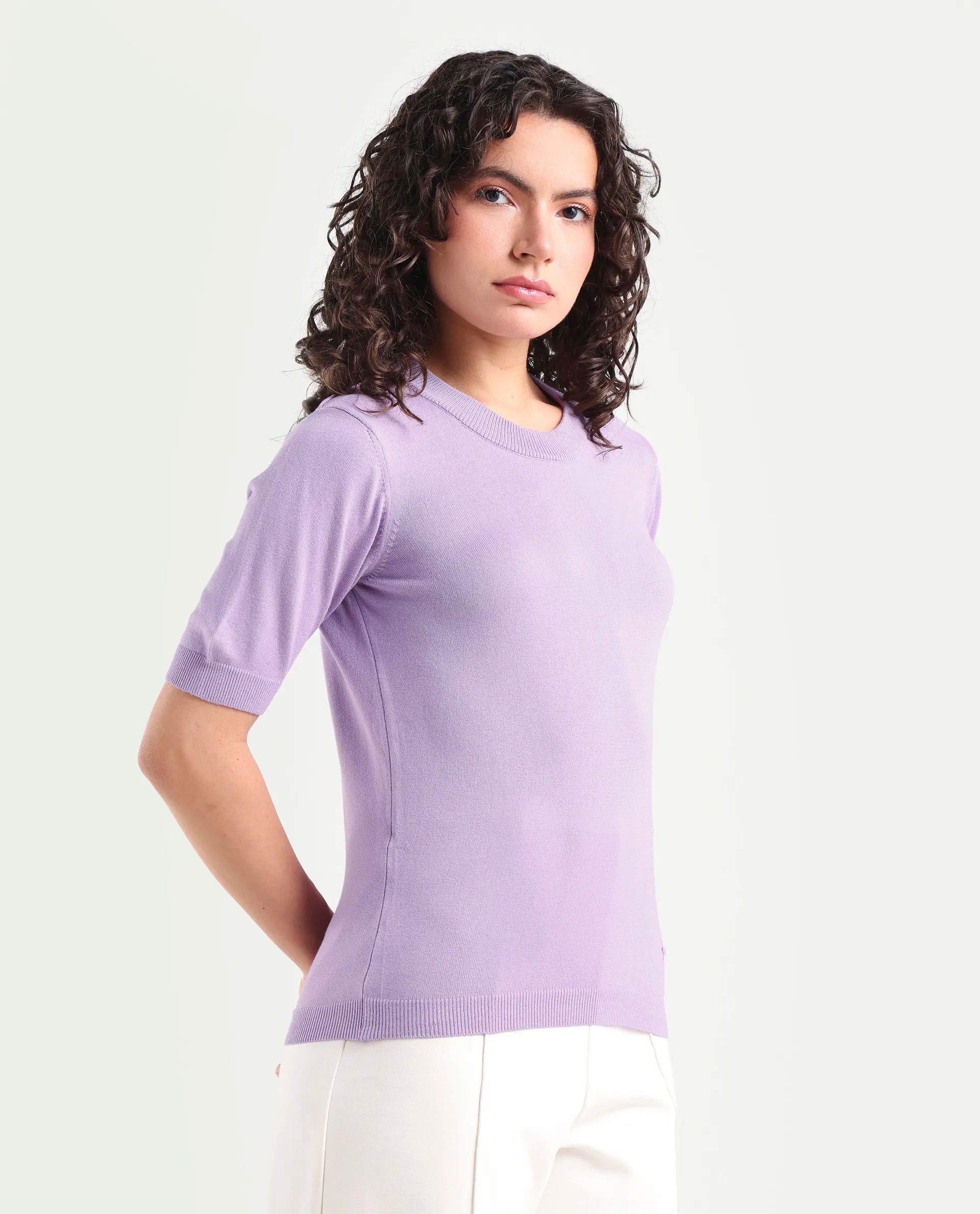 Rareism Women's Rohrdo Pastel Purple Viscose Crew Neck Plain Regular Fit Sweater