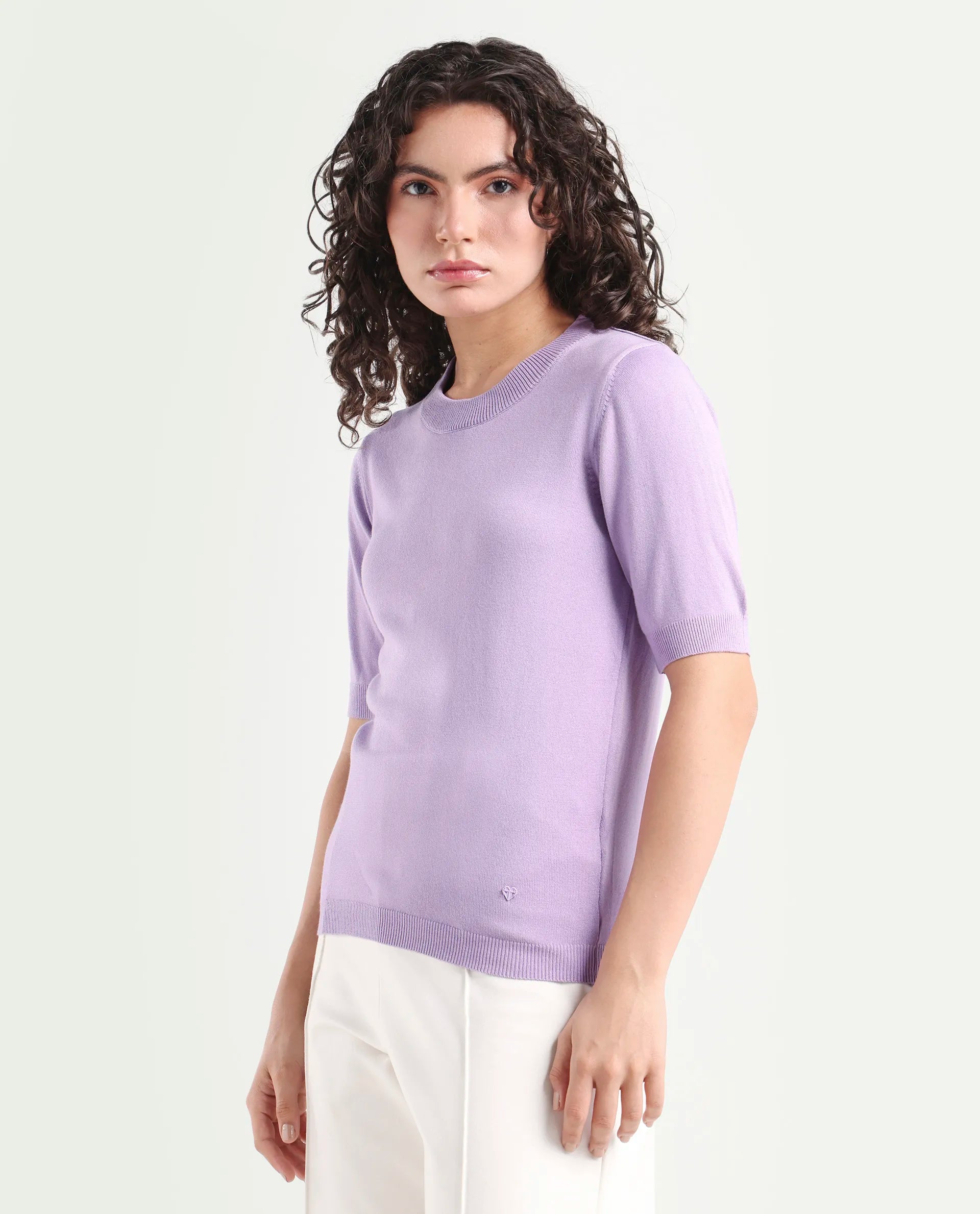 Rareism Women's Rohrdo Pastel Purple Viscose Crew Neck Plain Regular Fit Sweater