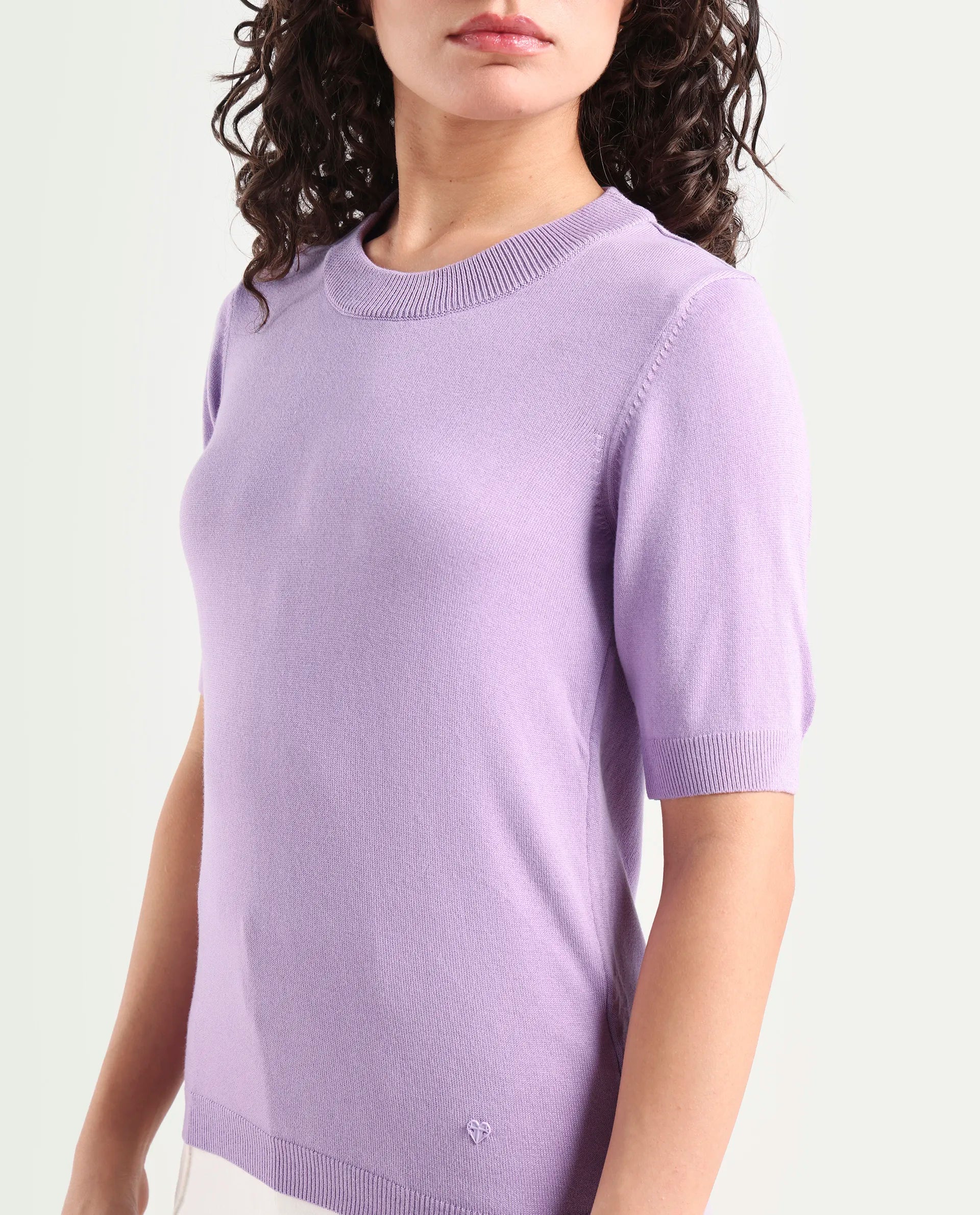 Rareism Women's Rohrdo Pastel Purple Viscose Crew Neck Plain Regular Fit Sweater
