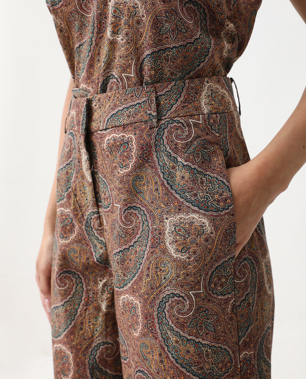 Rareism Women's Ronoro-B Multi Cotton Paisley Print Ankle Length Wide Trouser