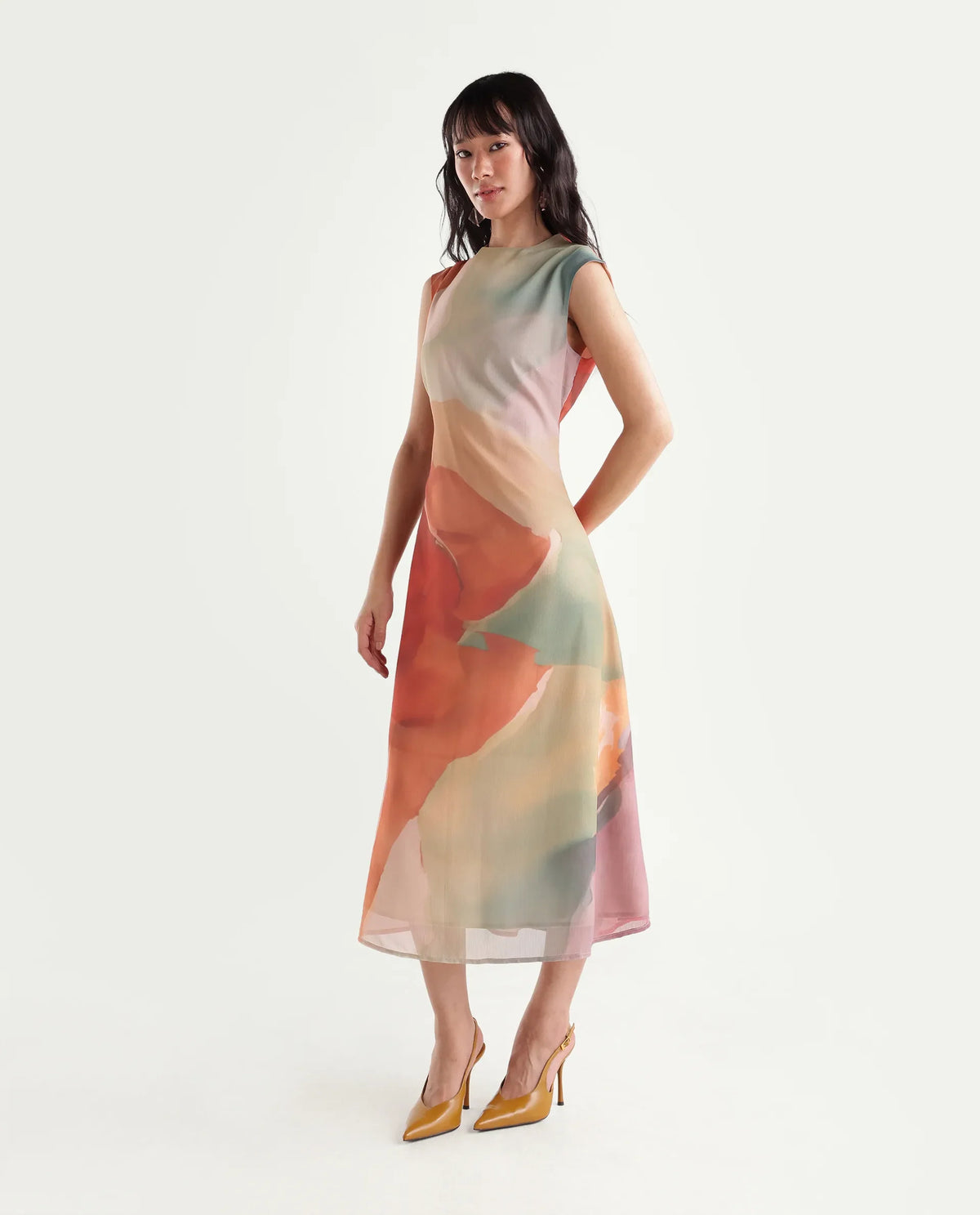Rareism Women's Game Multi Polyester Button Regular Fit Dress