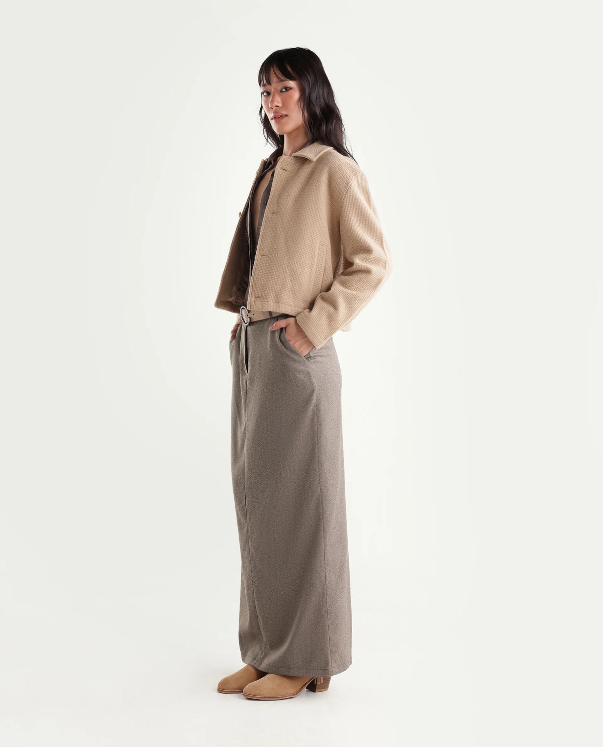 Rareism Women's Yuvia-B Dusky Brown Polyester Blend Hook And Zipper Fitted Skirt