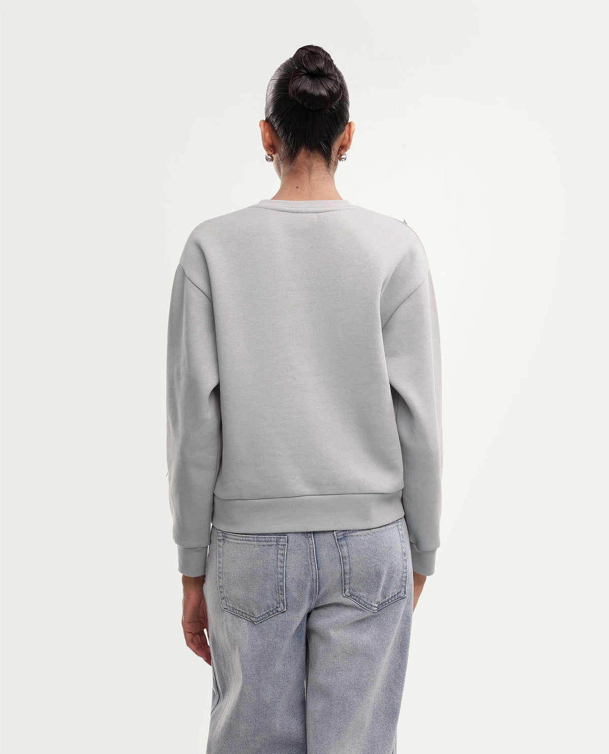 Rareism Women's Piano Light Grey Cotton Blend Pull-On Relaxed Fit Floral Print Sweatshirt