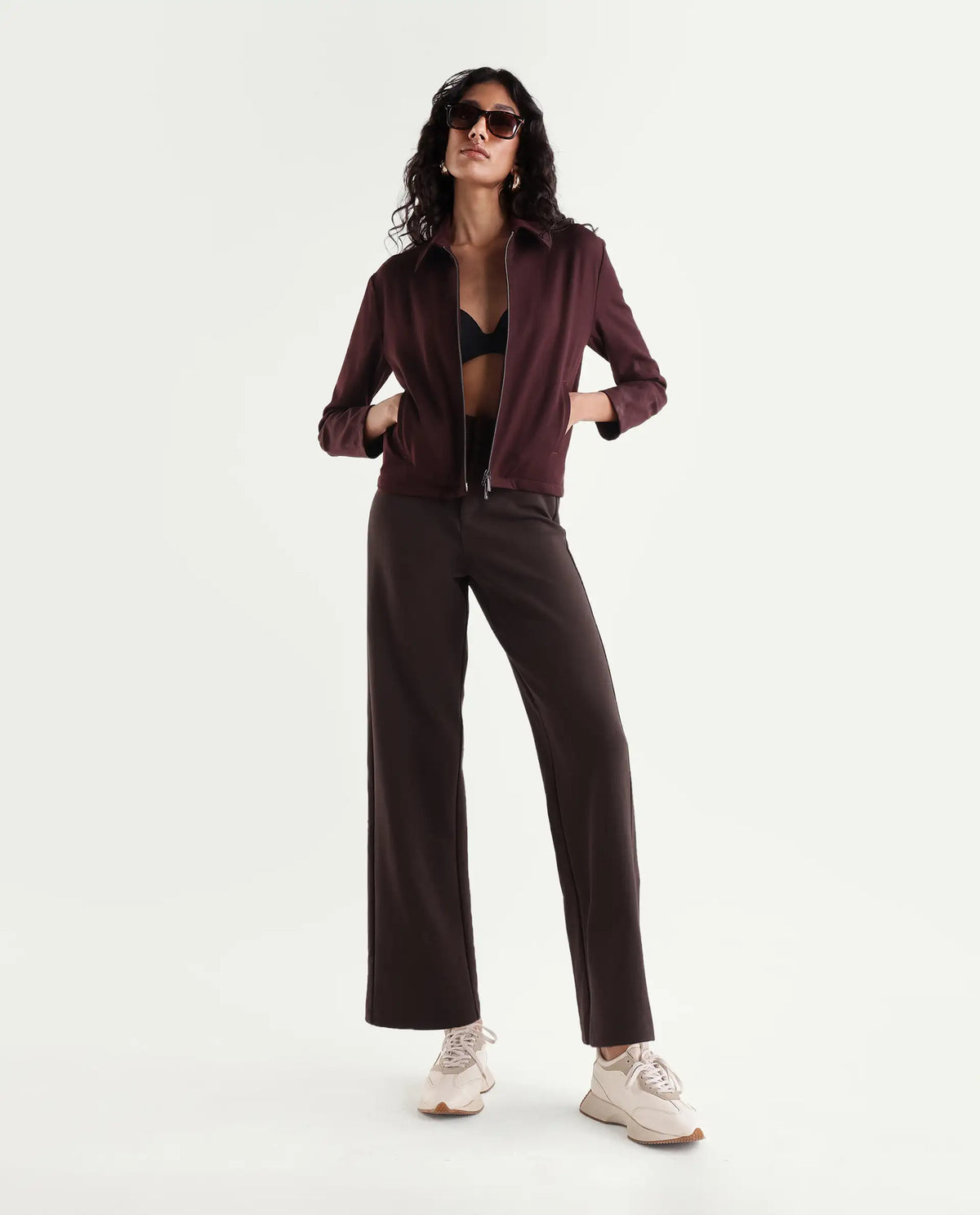 Rareism Women's Pay-B Dark Brown Cotton Blend Button And Zip Straight Track Pant