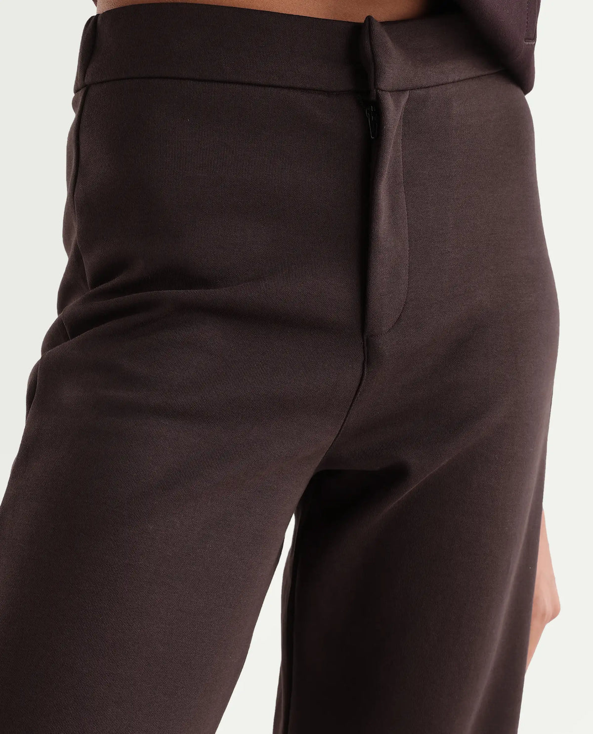 Rareism Women's Pay-B Dark Brown Cotton Blend Button And Zip Straight Track Pant