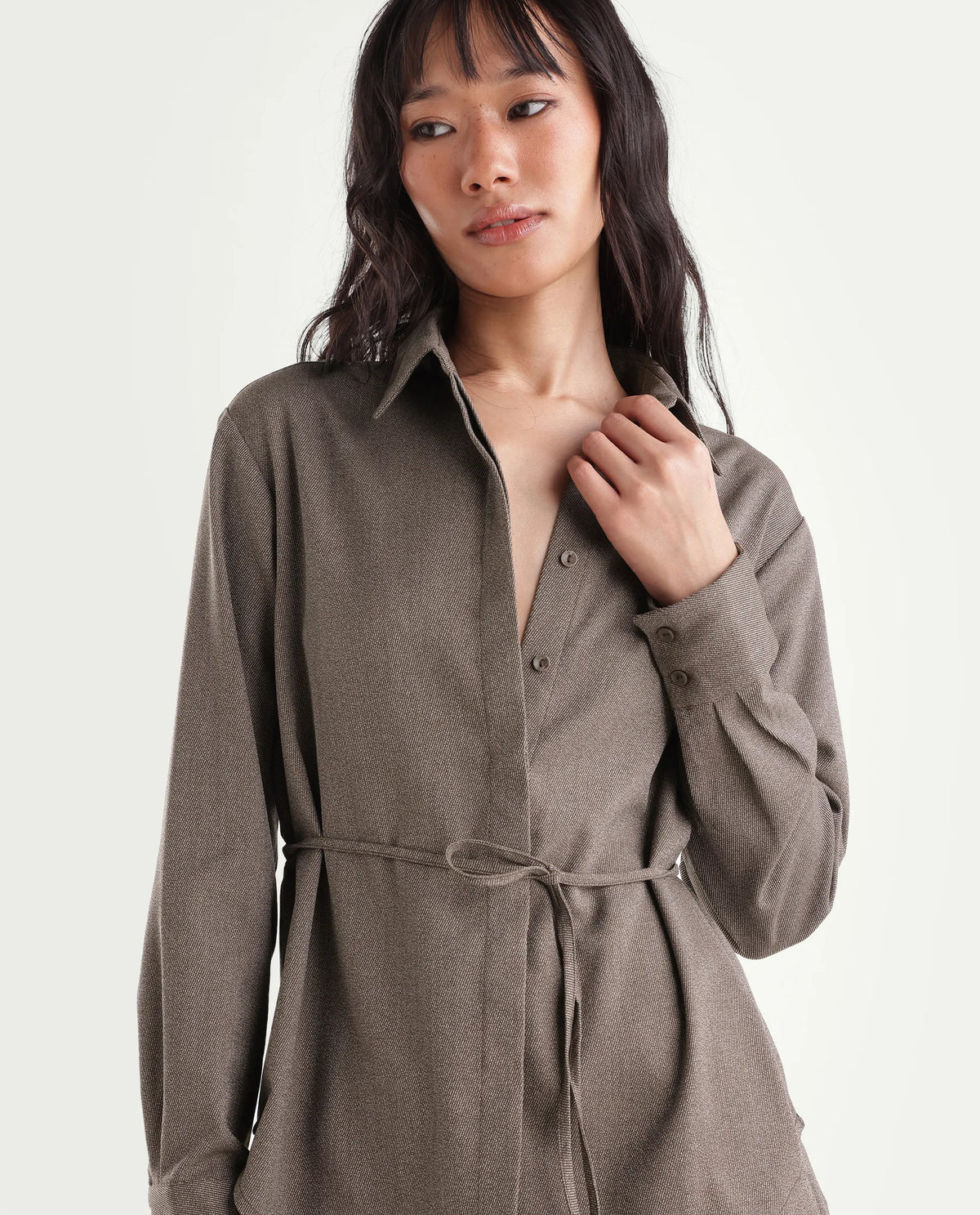 Rareism Women's Yuvia-T Dusky Brown Polyester Blend Button Relaxed Fit Shirt