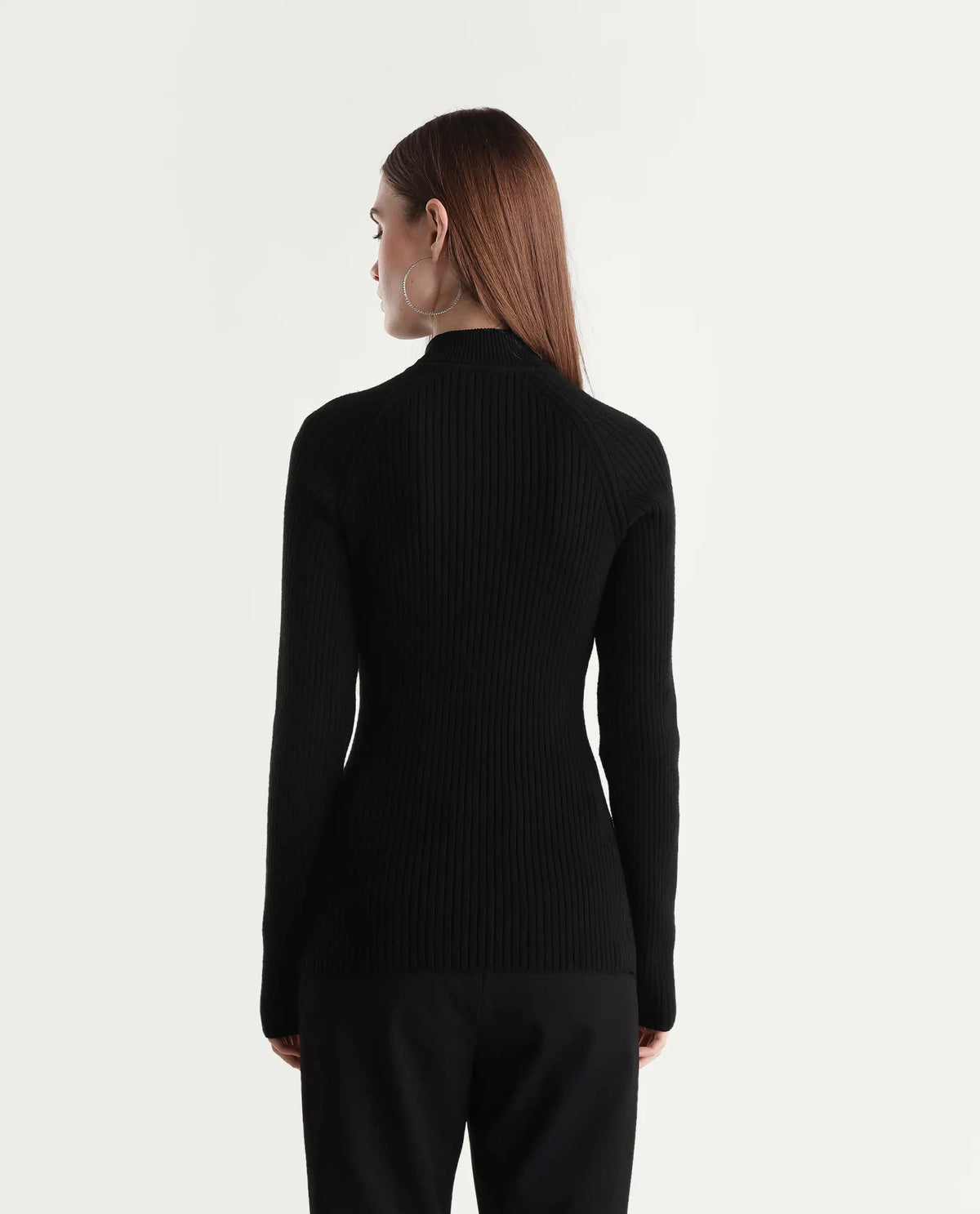 Rareism Women's Lonte Black Viscose Blend Pull-On Slim Fit Sweater
