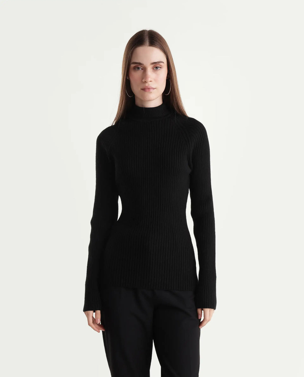 Rareism Women's Lonte Black Viscose Blend Pull-On Slim Fit Sweater