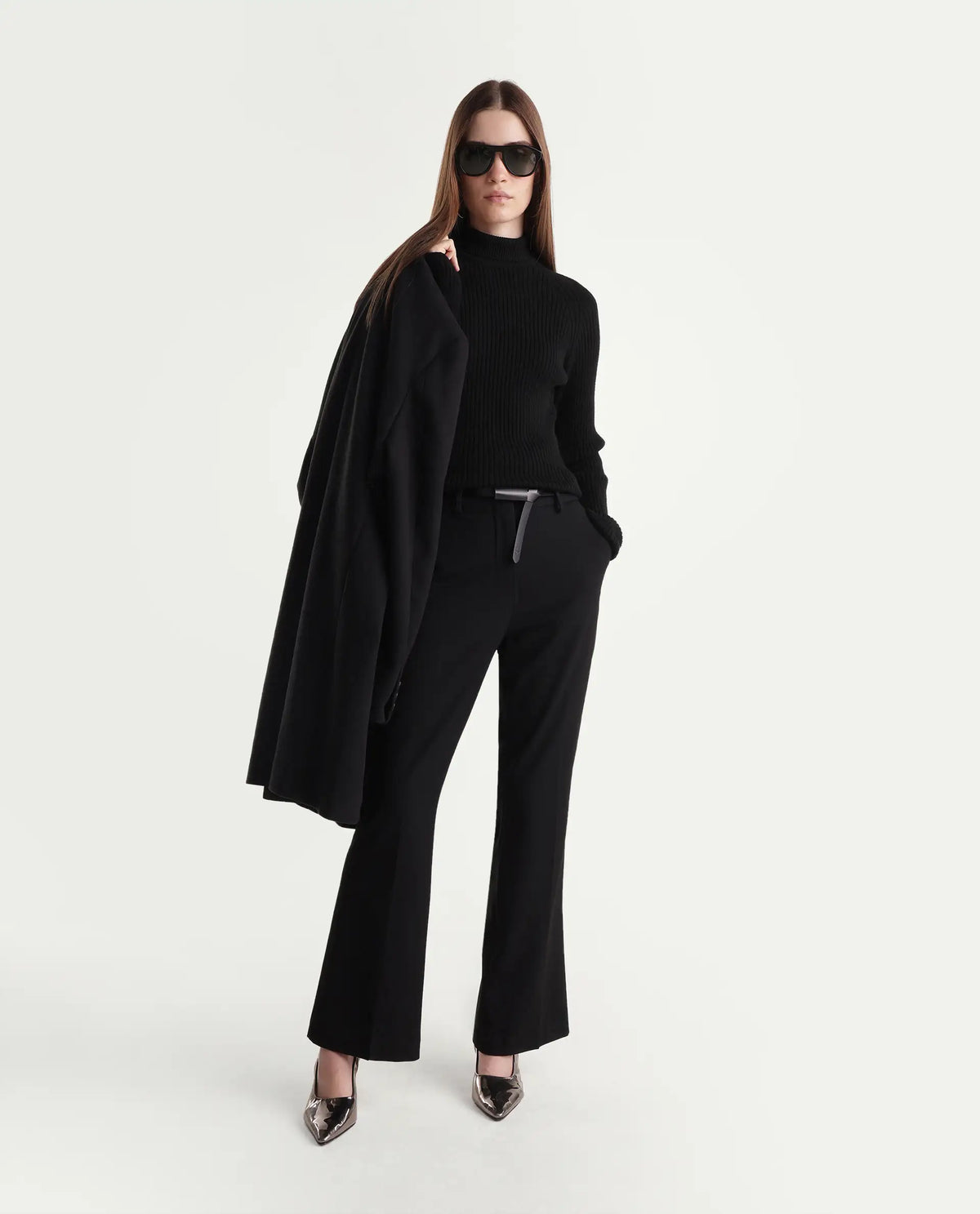 Rareism Women's Lonte Black Viscose Blend Pull-On Slim Fit Sweater