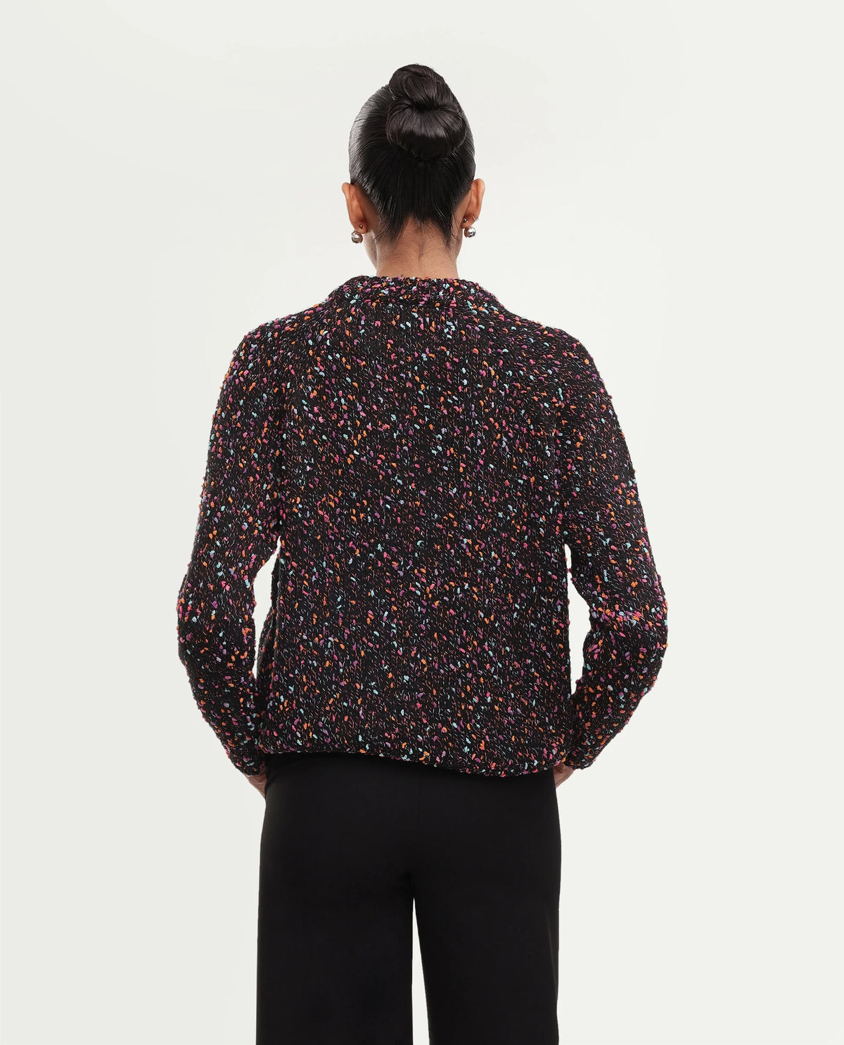 Rareism Women's Jive Dark Multi Acrylic Blend Pull-On Relaxed Fit Sweater