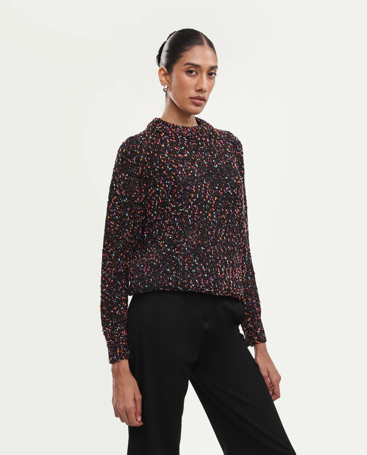 Rareism Women's Jive Dark Multi Acrylic Blend Pull-On Relaxed Fit Sweater