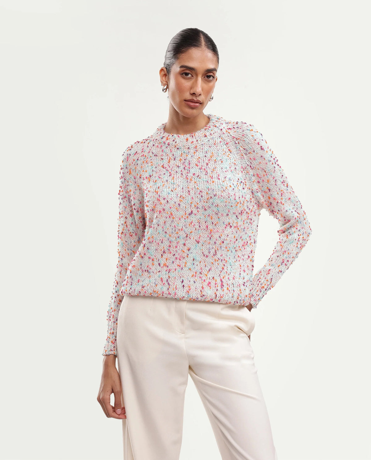 Rareism Women's Jive Light Multi Acrylic Blend Pull-On Relaxed Fit Sweater