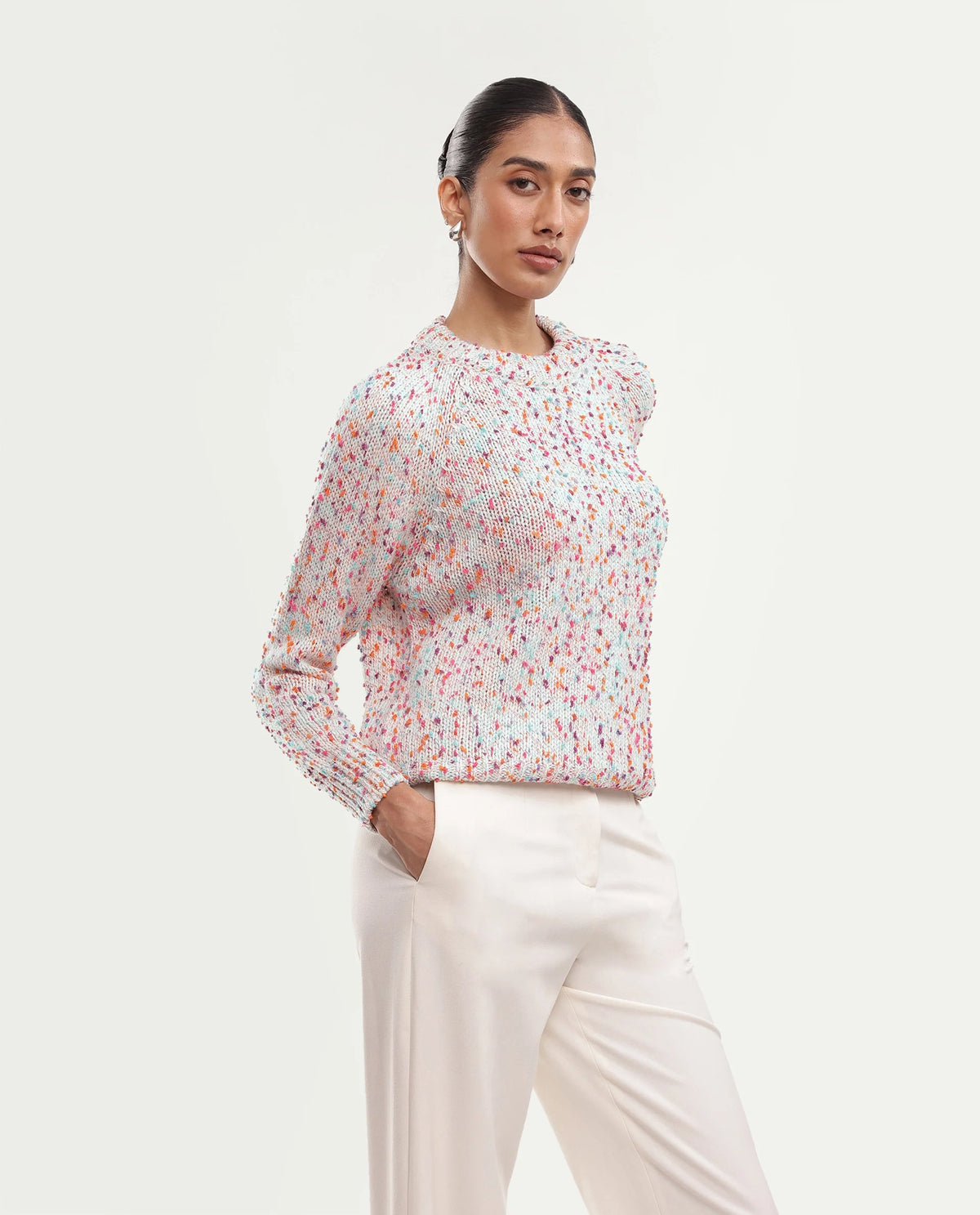 Rareism Women's Jive Light Multi Acrylic Blend Pull-On Relaxed Fit Sweater