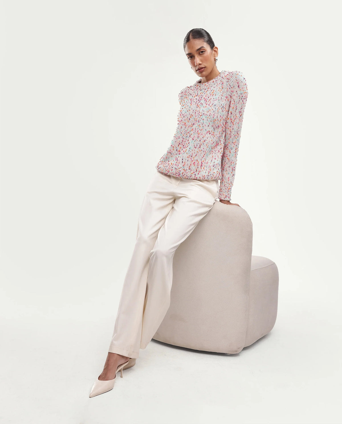 Rareism Women's Jive Light Multi Acrylic Blend Pull-On Relaxed Fit Sweater