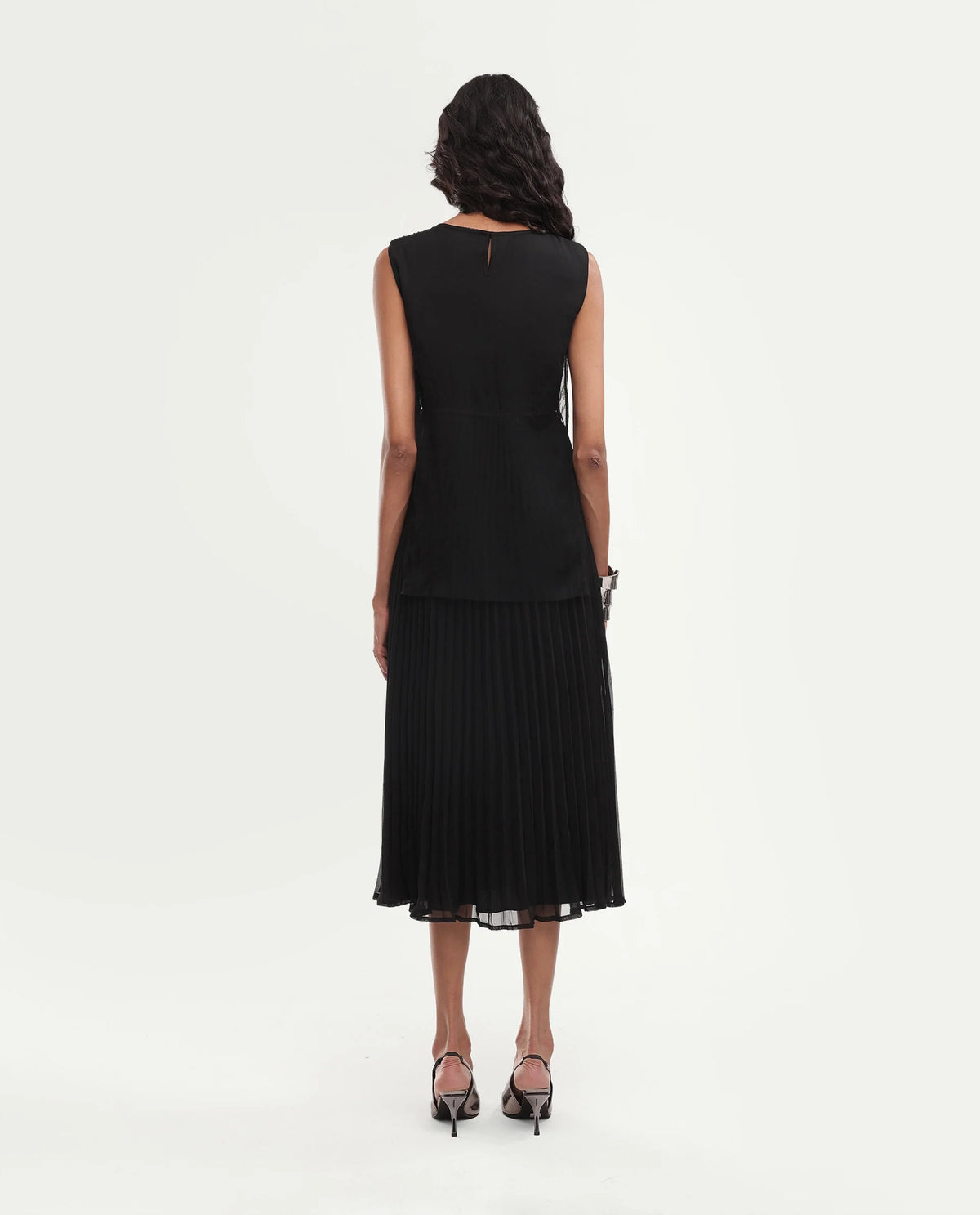 Rareism Women's Gupko Primary Black Polyester Crew Neck Fit And Flare Embroidered Dress