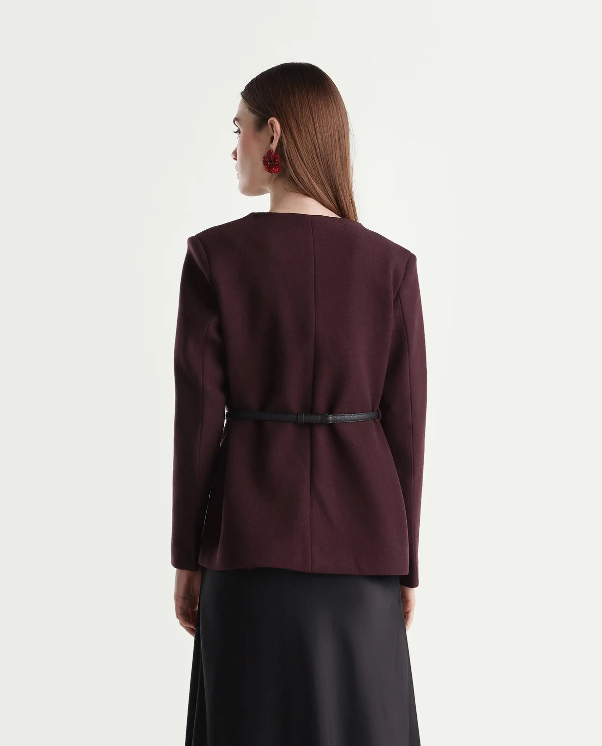 Rareism Women's Nexmaraw26 Dark Maroon Polyester Crew Neck Regular Plain Jacket