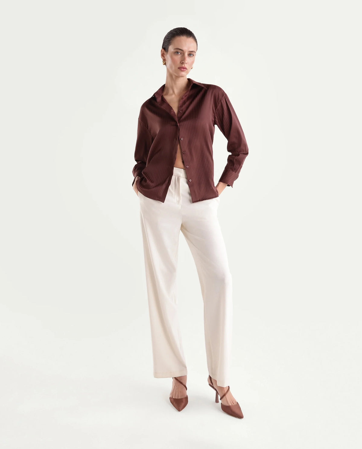 Rareism Women's Xia Dark Purple Polyester Spread Collar Relaxed Plain Shirt