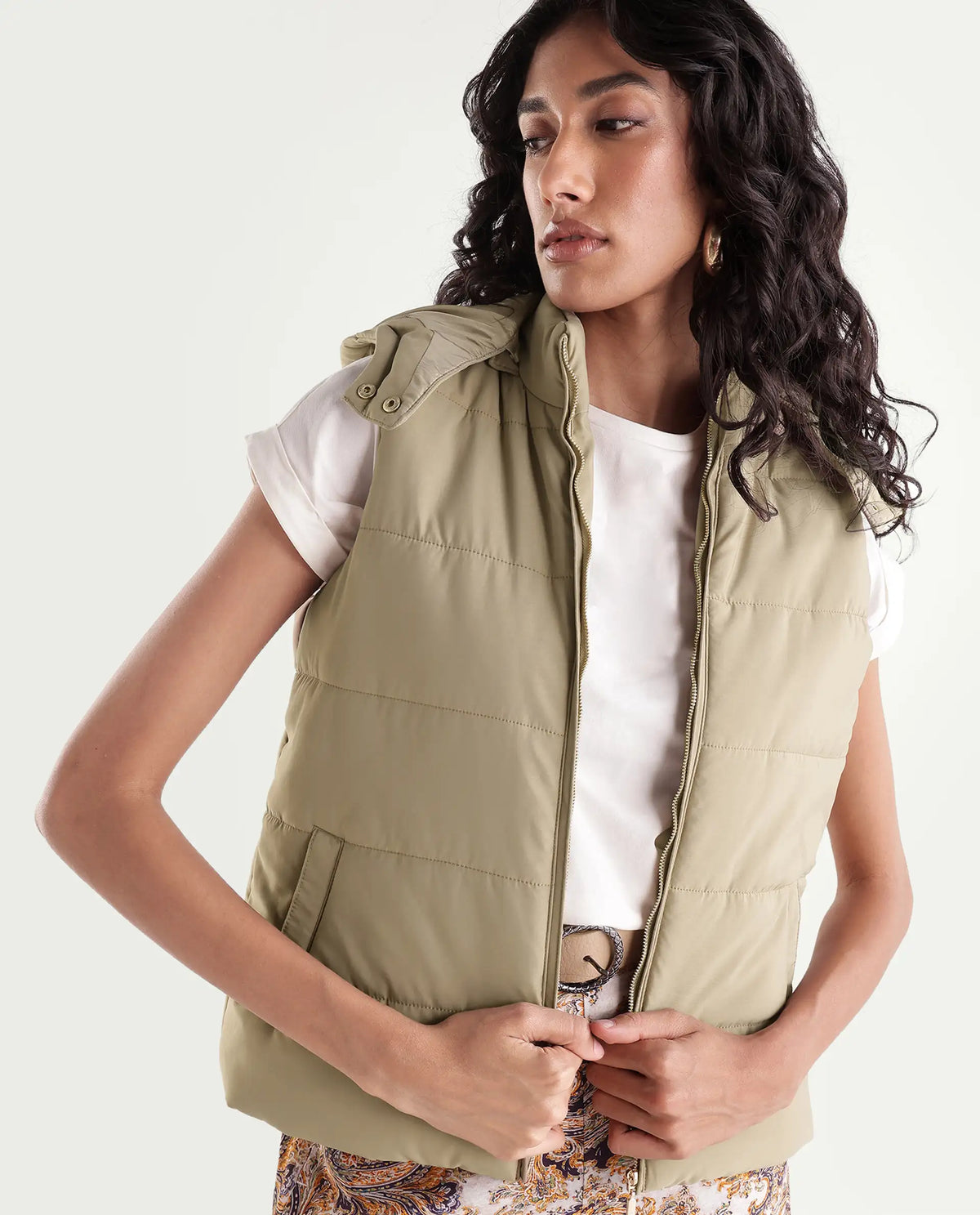 Rareism Women's Gem Beige Polyester Hooded Regular Plain Jacket