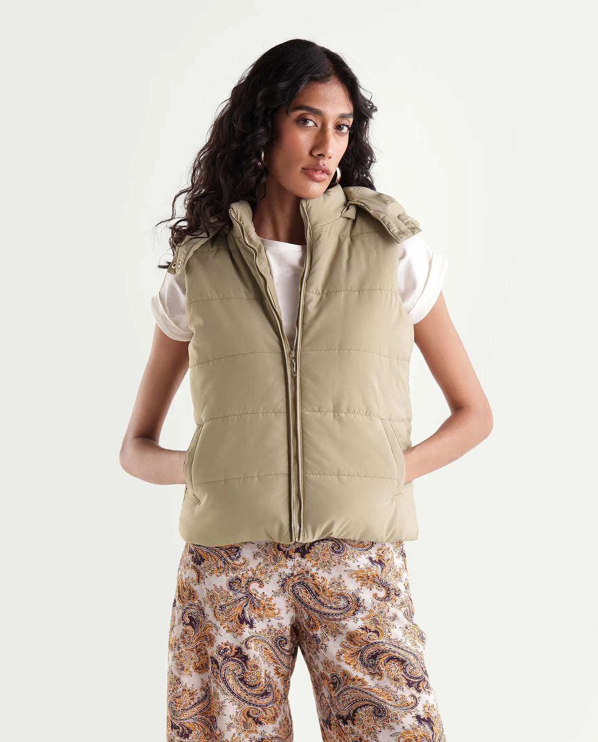 Rareism Women's Gem Beige Polyester Hooded Regular Plain Jacket