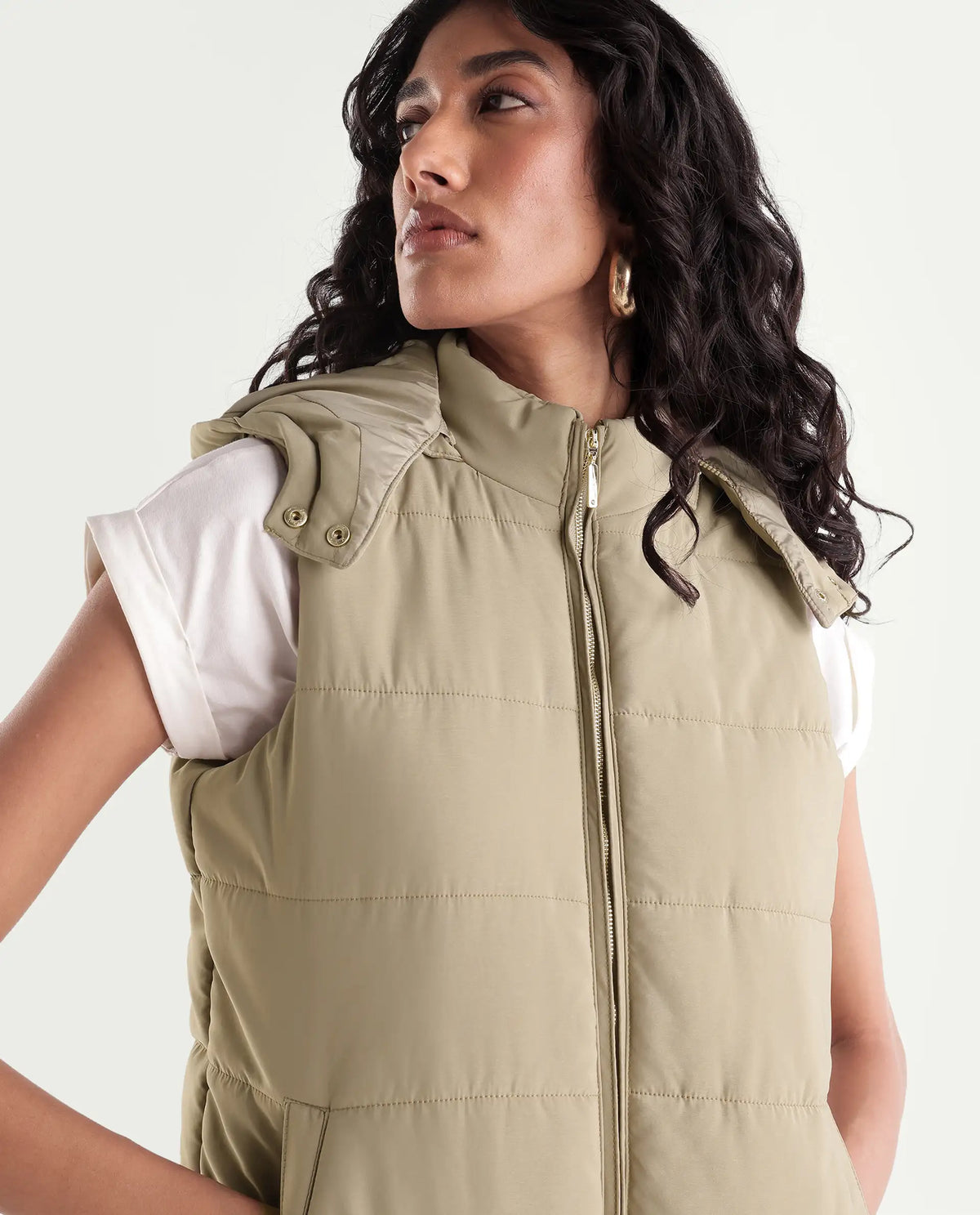 Rareism Women's Gem Beige Polyester Hooded Regular Plain Jacket