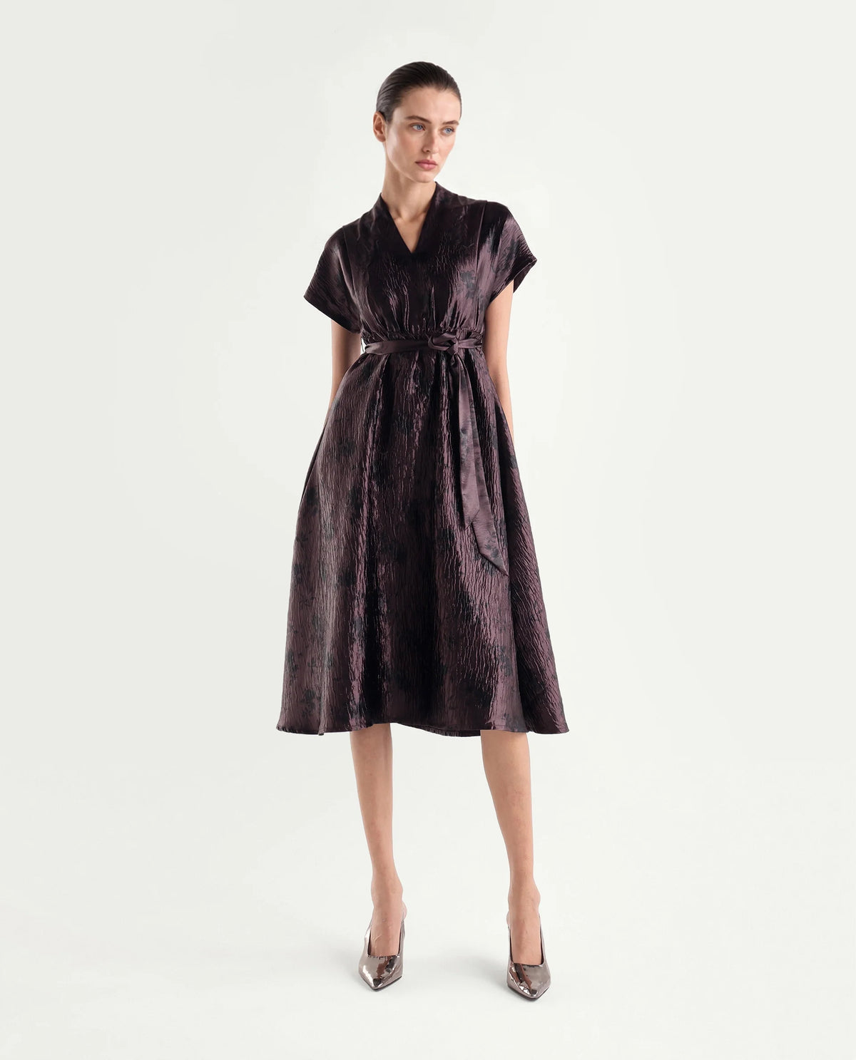 Rareism Women's Xaviha Maroon Polyester V-Neck Fit And Flare Floral Print Dress