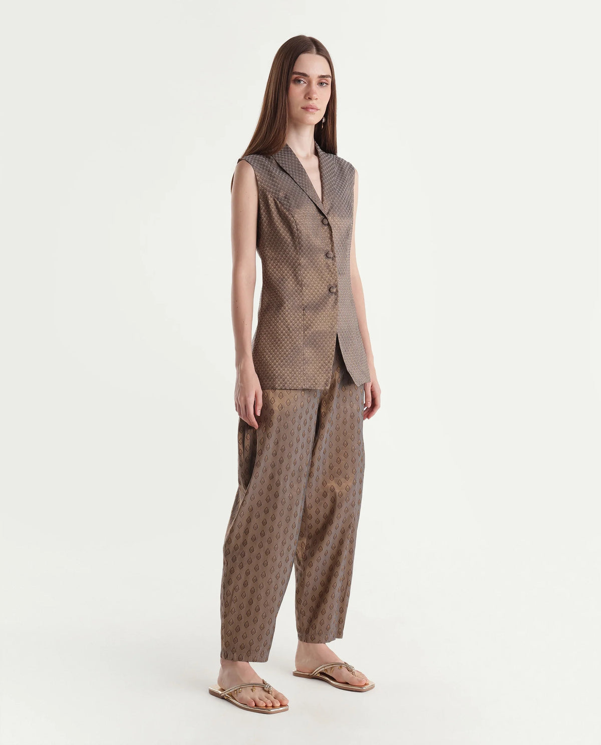 Rareism Women's Xajaq-B Black Polyester Barcelon Jacquard Trouser