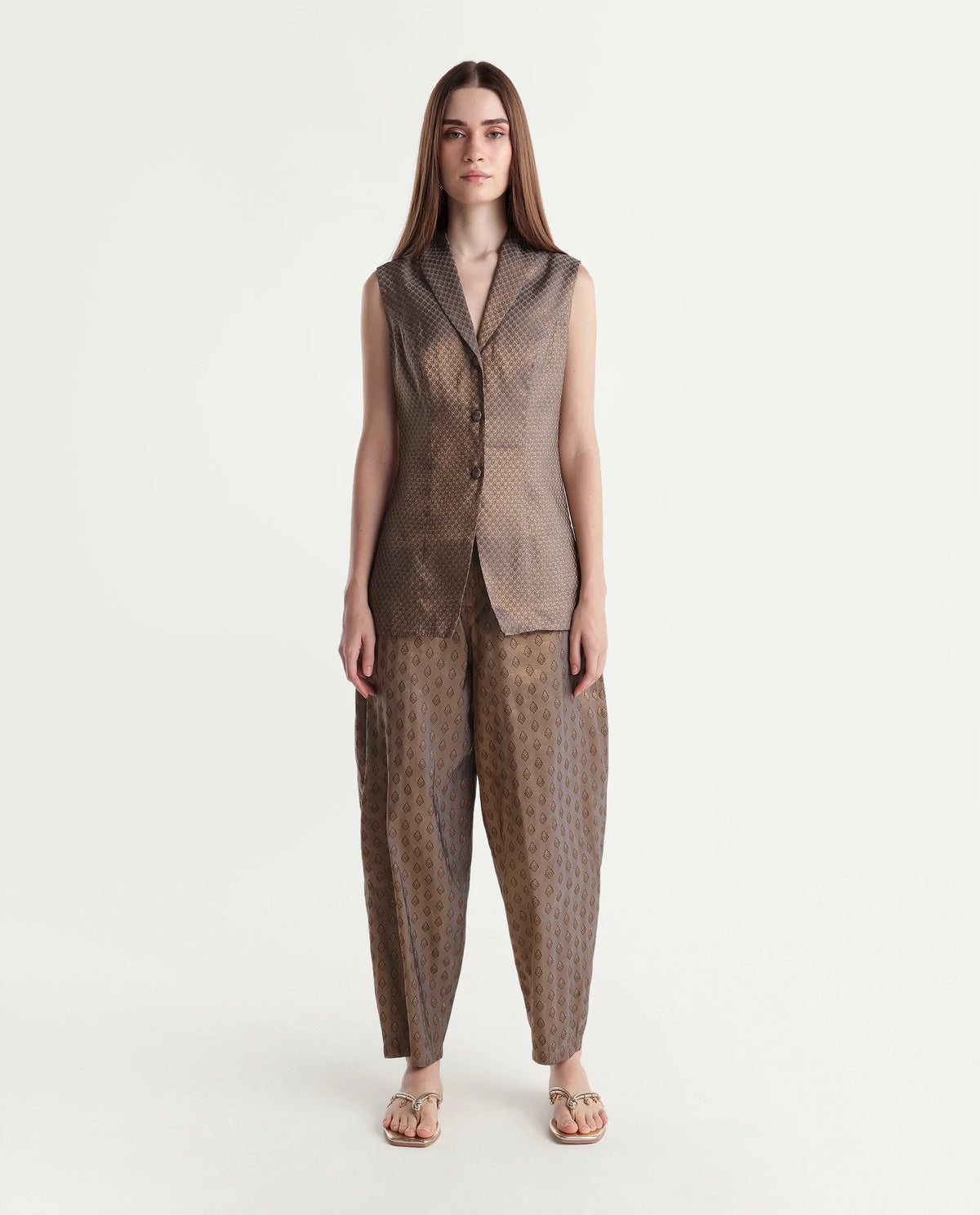 Rareism Women's Xajaq-B Black Polyester Barcelon Jacquard Trouser
