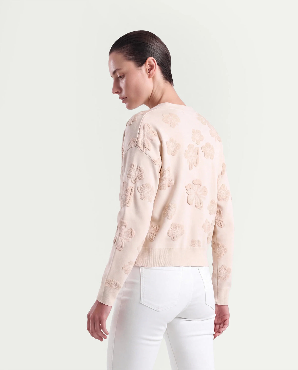 Rareism Women's Lamol Primary Off White Acrylic Blend V-Neck Relaxed Floral Print Cardigan