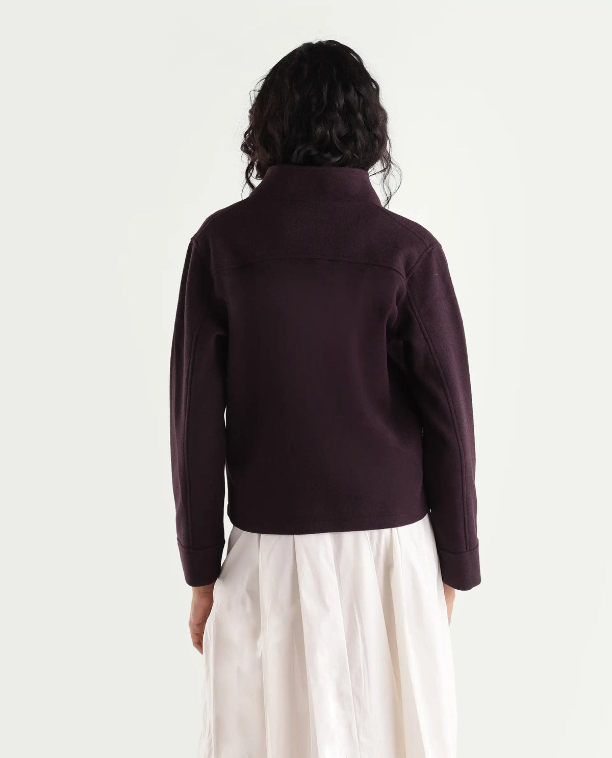 Rareism Women's Kliop Dark Maroon Polyester Blend Stand Collar Button Regular Plain Jacket