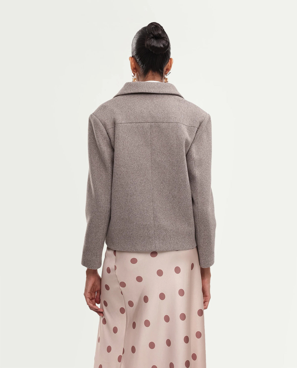 Rareism Women's Kinter Dusky Beige Polyester Blend Spread Collar Button Regular Plain Jacket