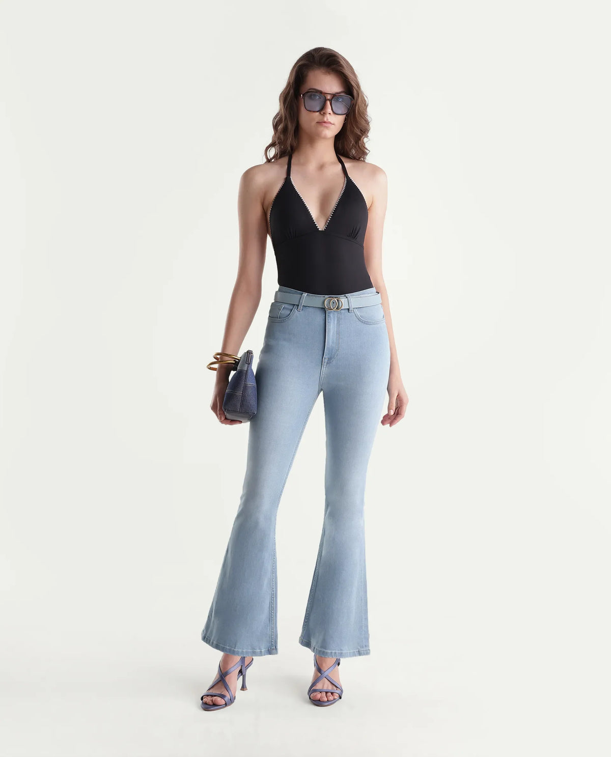 Rareism Women's Bute-2 Blue Cotton Blend Shank And Zipper Bootcut Plain Jeans