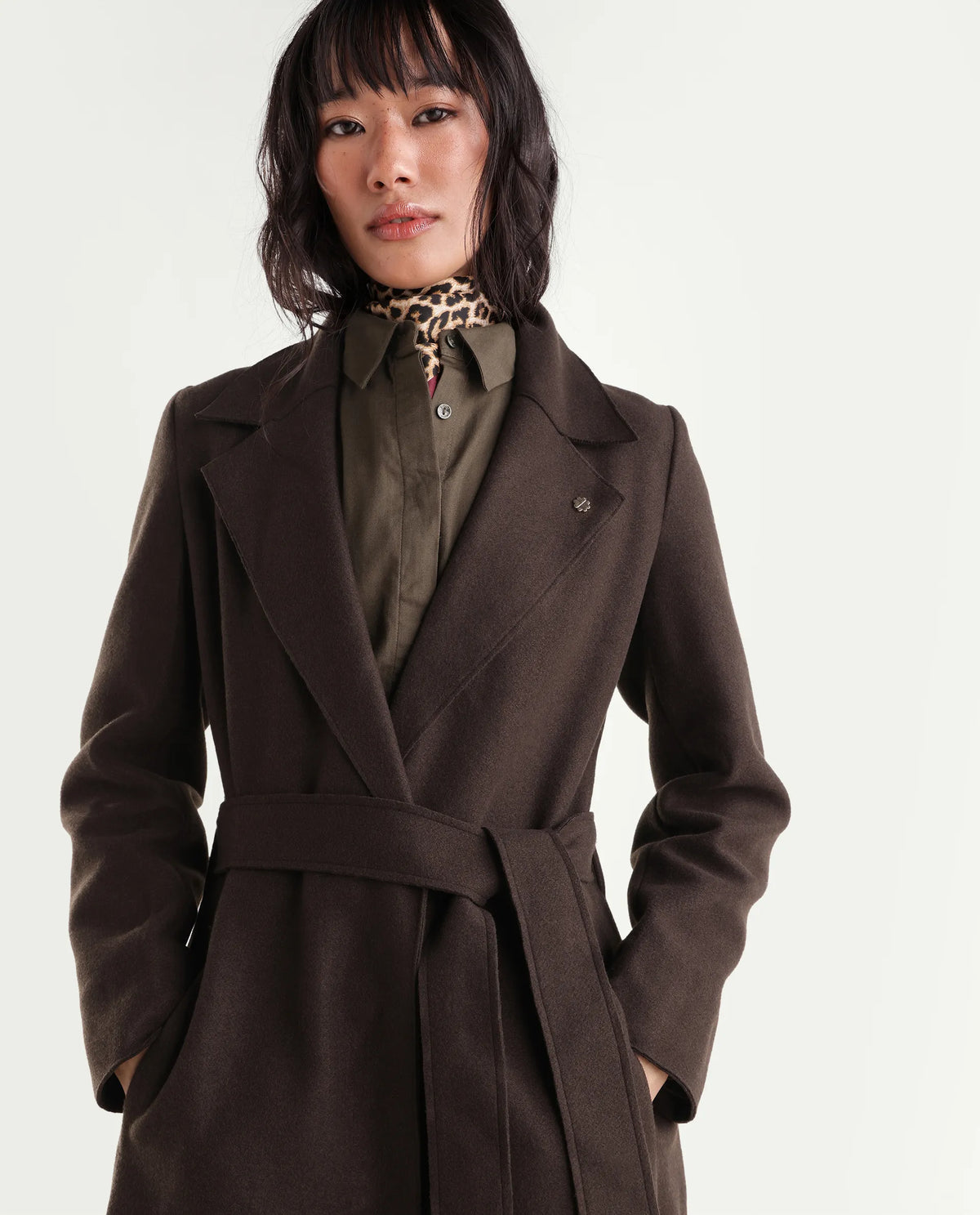 Rareism Women's Gisboryaw26 Olive Polyester Blend Lapel Neck Regular Plain Coat