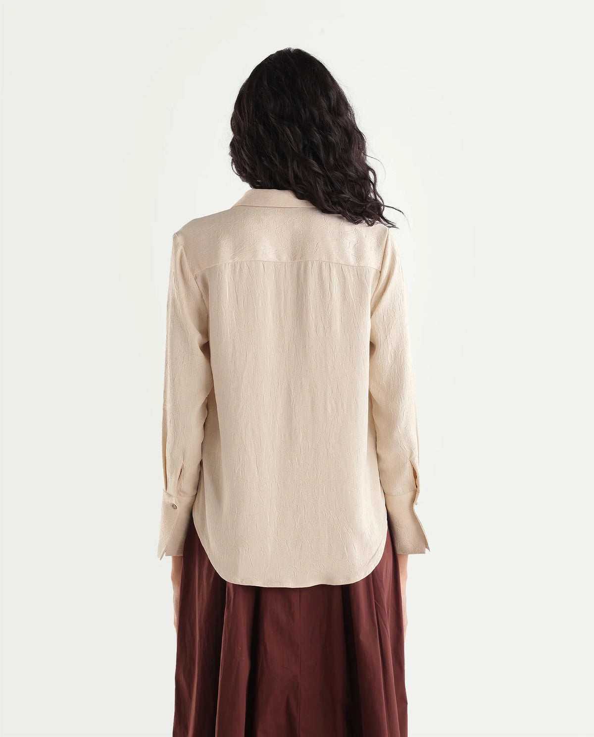 Rareism Women's Pasimo Beige Polyester Spread Collar Regular Plain Shirt