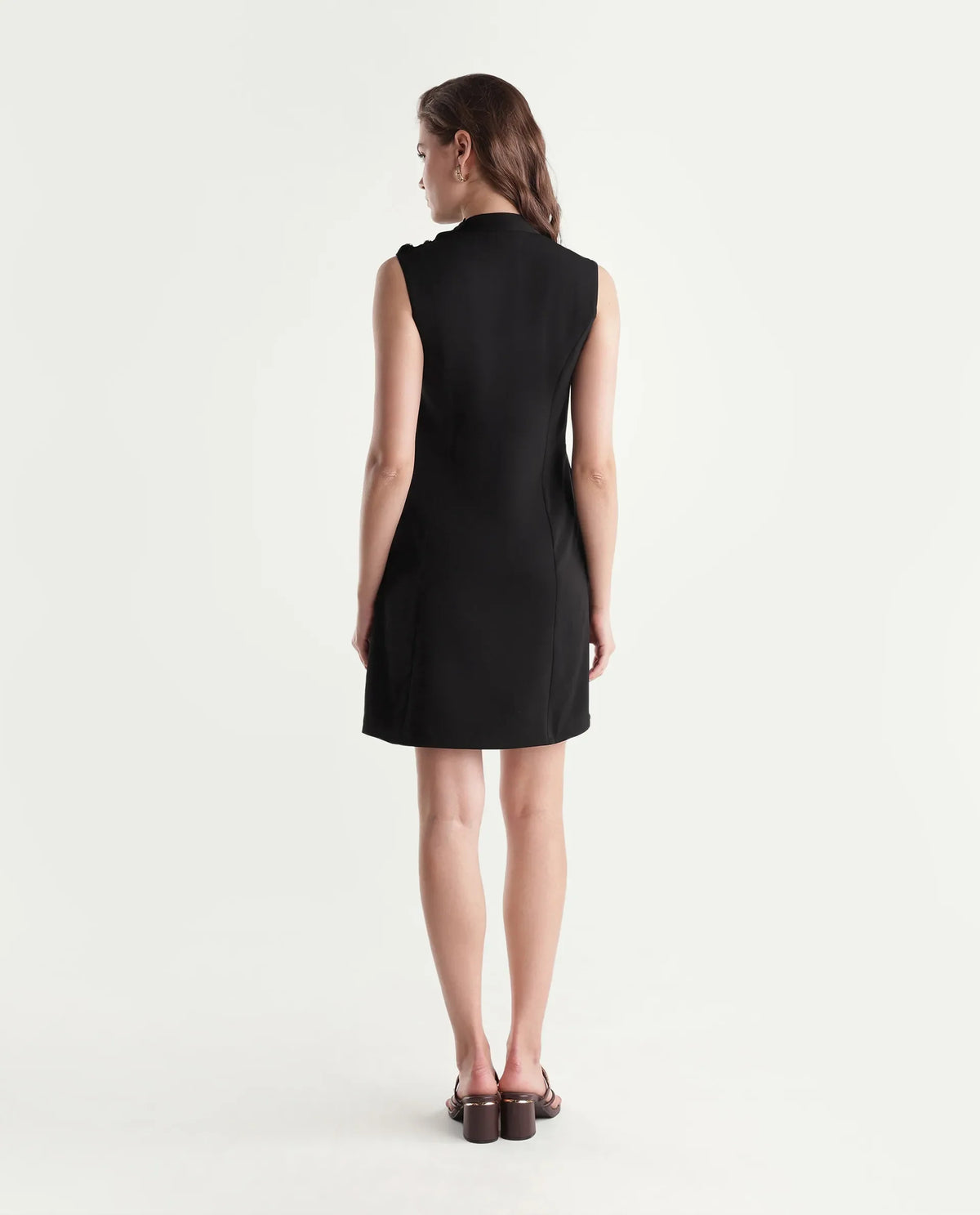 Rareism Women's Qory Black Polyester High Neck A-Line Plain Dress