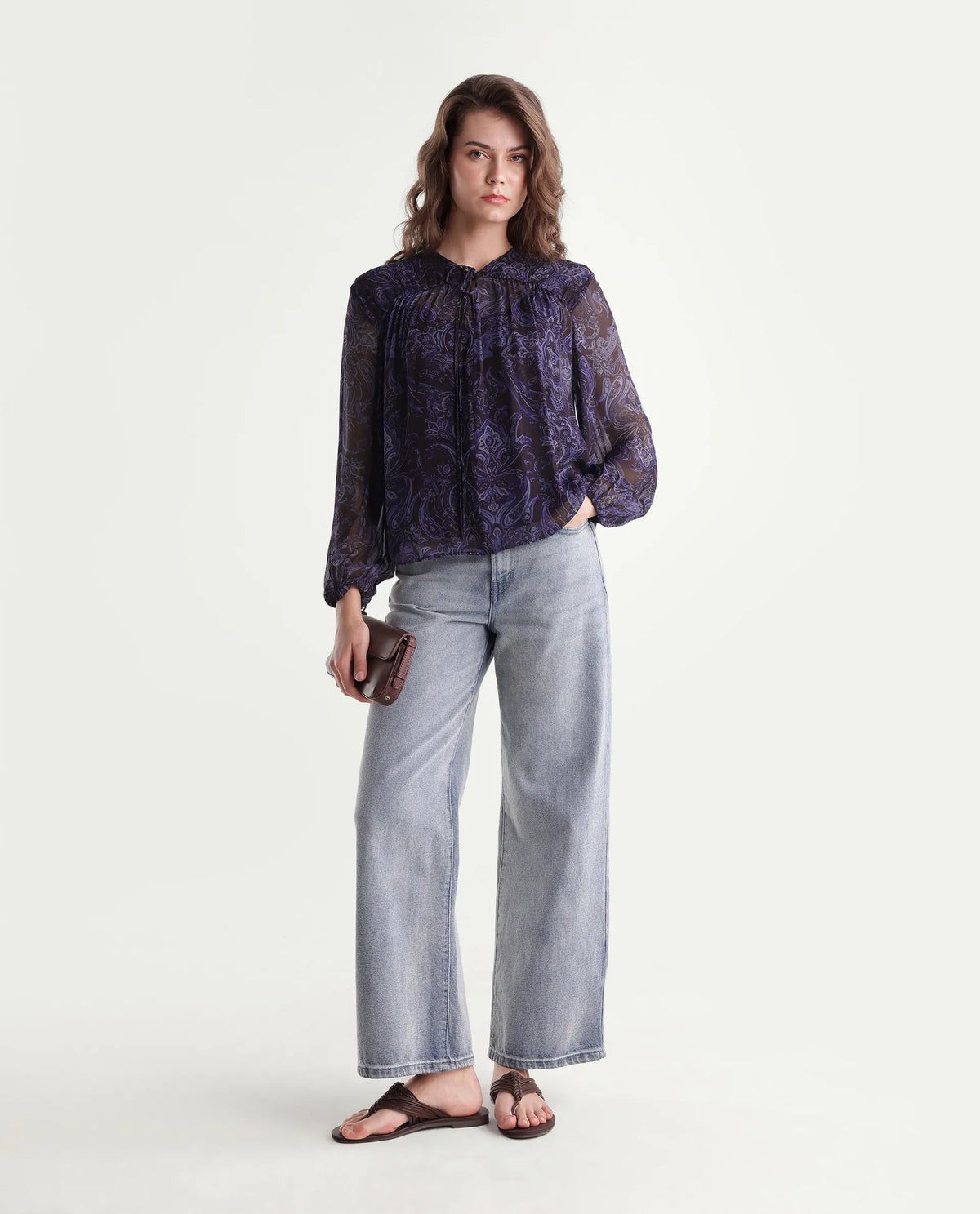 Rareism Women's Ducos Brown Viscose Relaxed Paisley Print Top